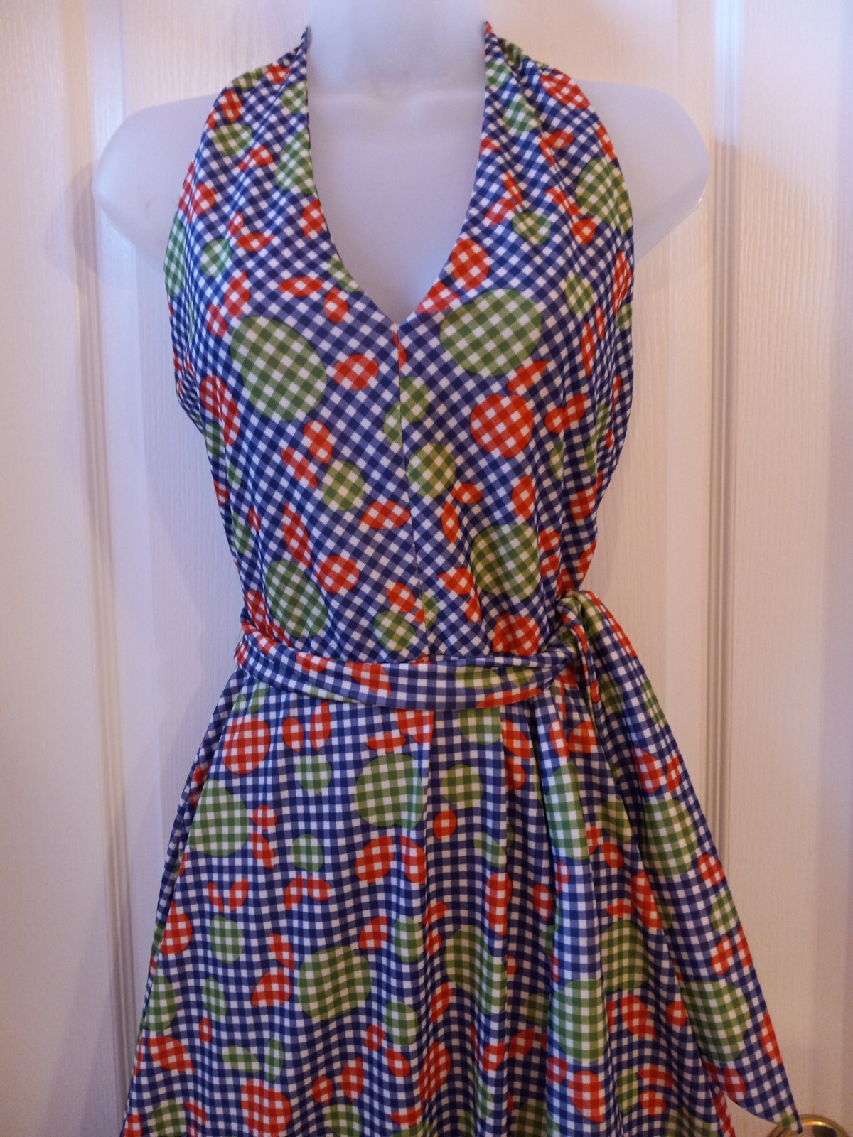 Vintage 70s Jonathan Logan Hippie Groovy Apple Polka-dot Halter Maxi Dress S/M