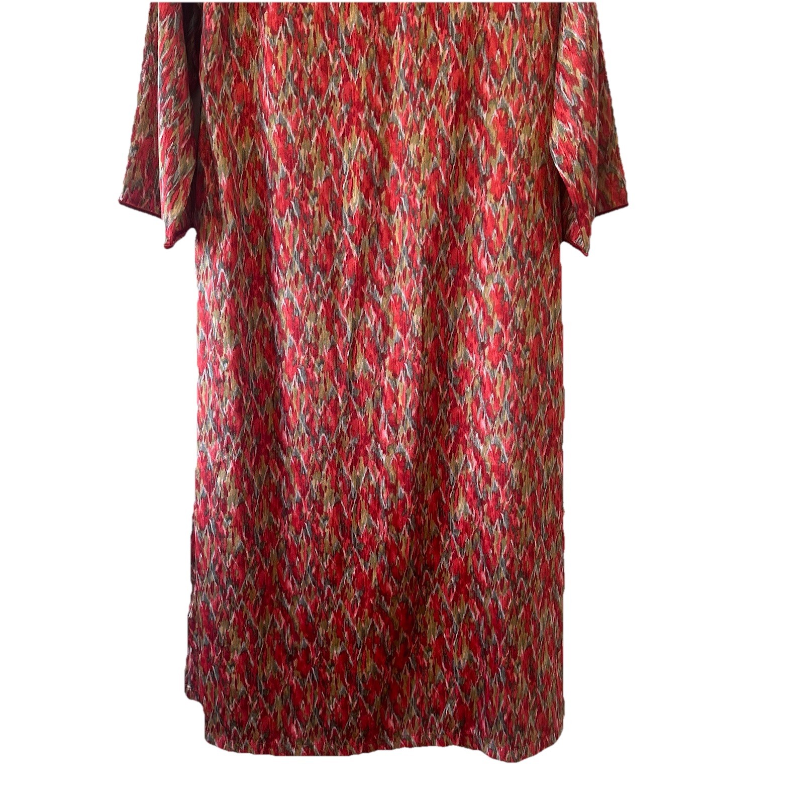 Oscar de la Renta Geometric Satin Pockets Caftan Dress Muumuu Half Zip Sz Small