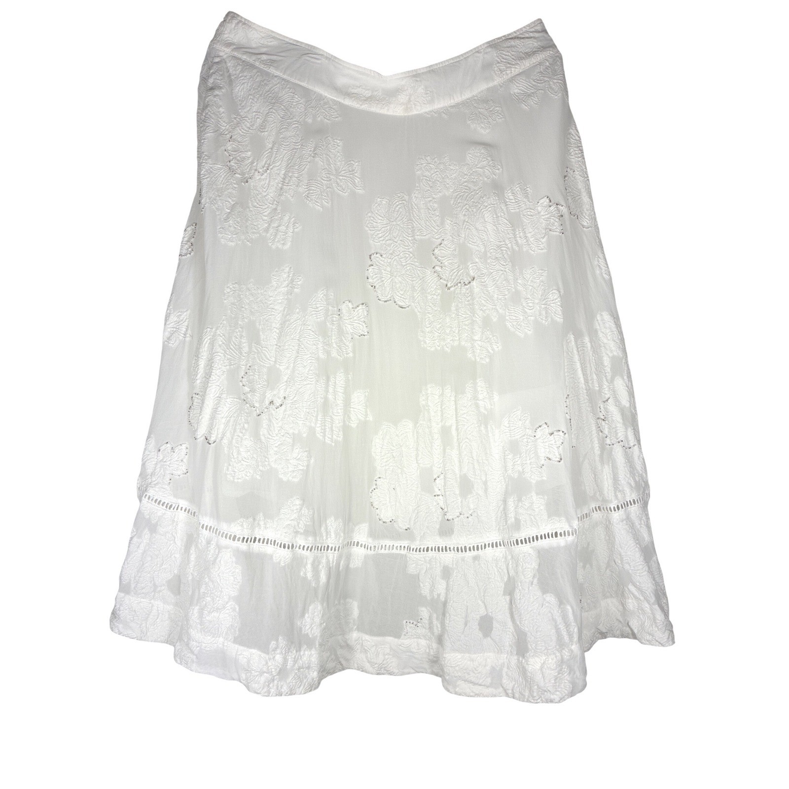 Soft Surroundings ivory bohemian peasant skirt beaded floral embroidery Sz XL