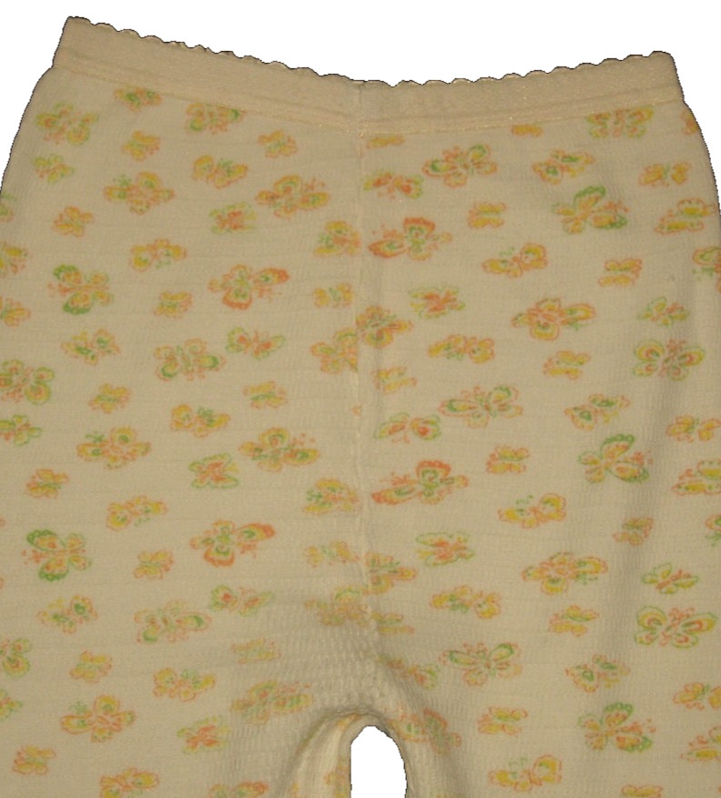 Vintage 70s Yellow Butterfly Print Waffle Knit High-Rise Long Johns Bottoms S/M