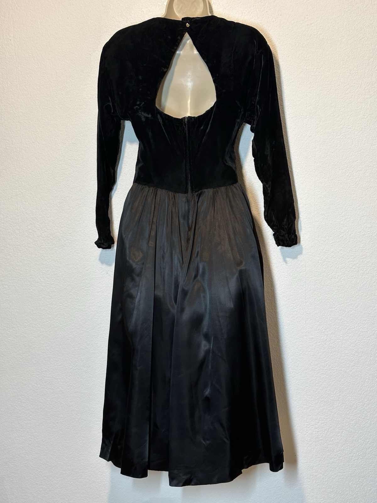 Vintage Black Velvet And Satin Midi Dress Size S Whimsigoth Witch Victorian