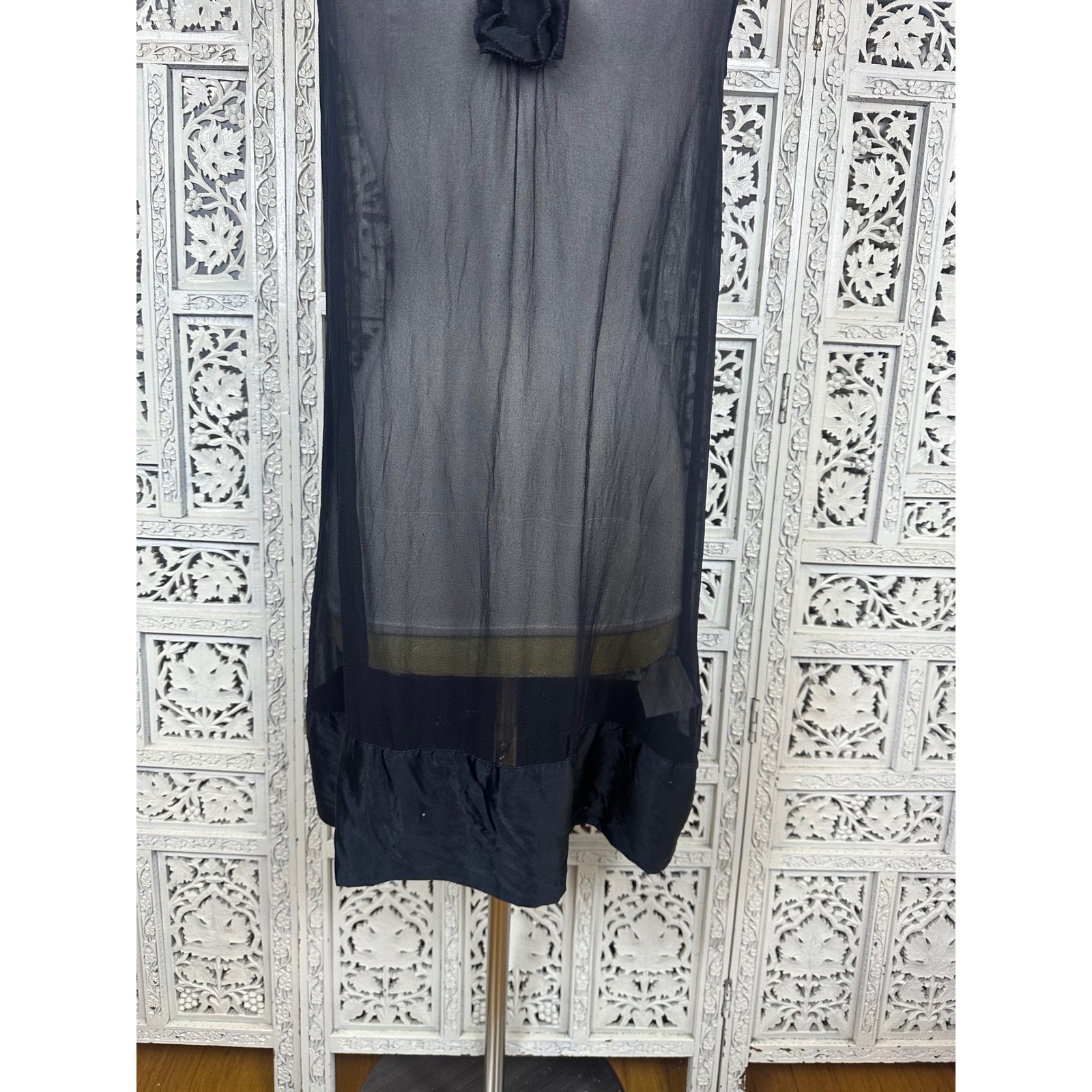 Vintage GAP Black Sheer 100% Silk Whimsygoth Ruffle Nightgown Dress Sz Medium