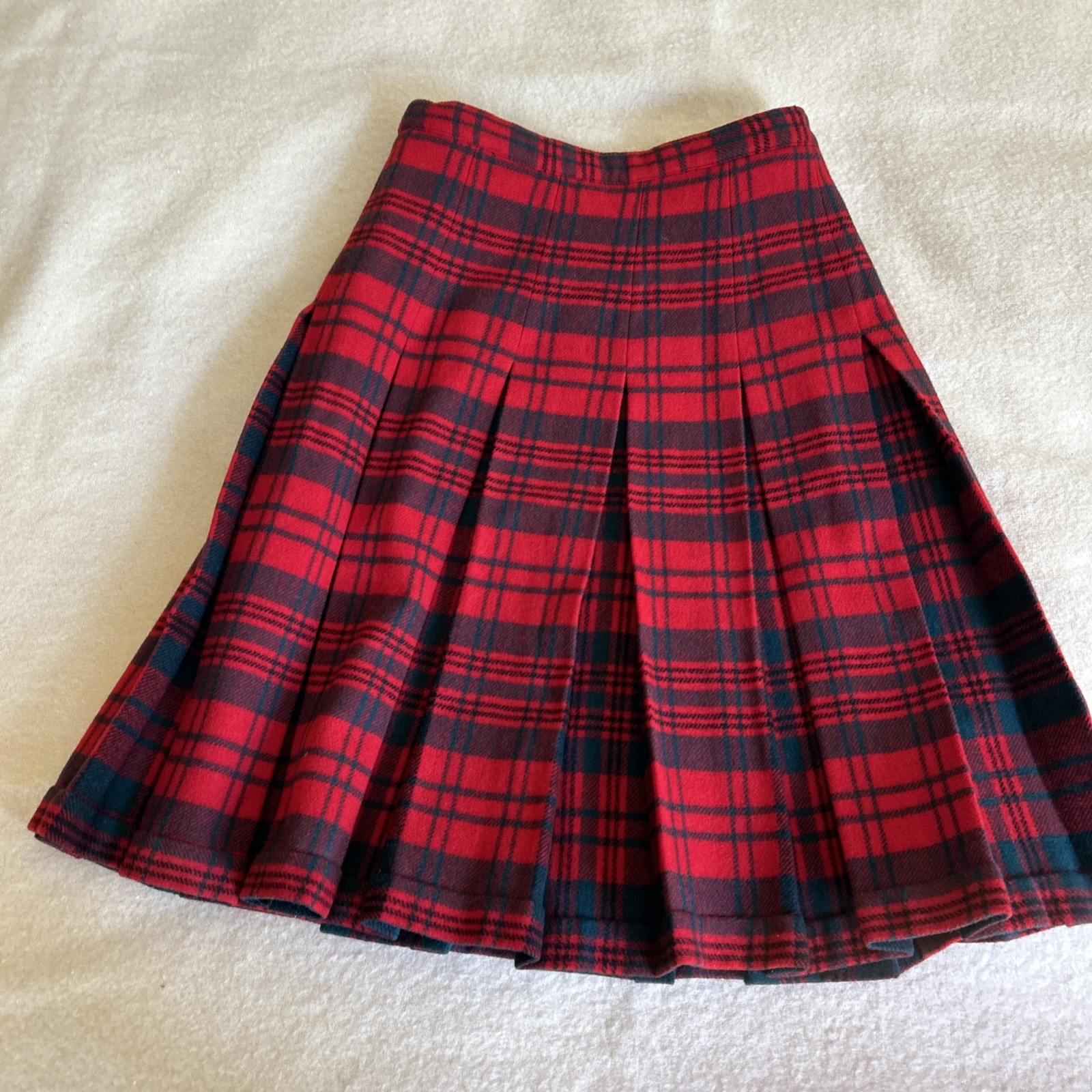Vintage 50s Pendleton Reversible Wool Tartan Plaid Skirt Red Green 27″ Waist