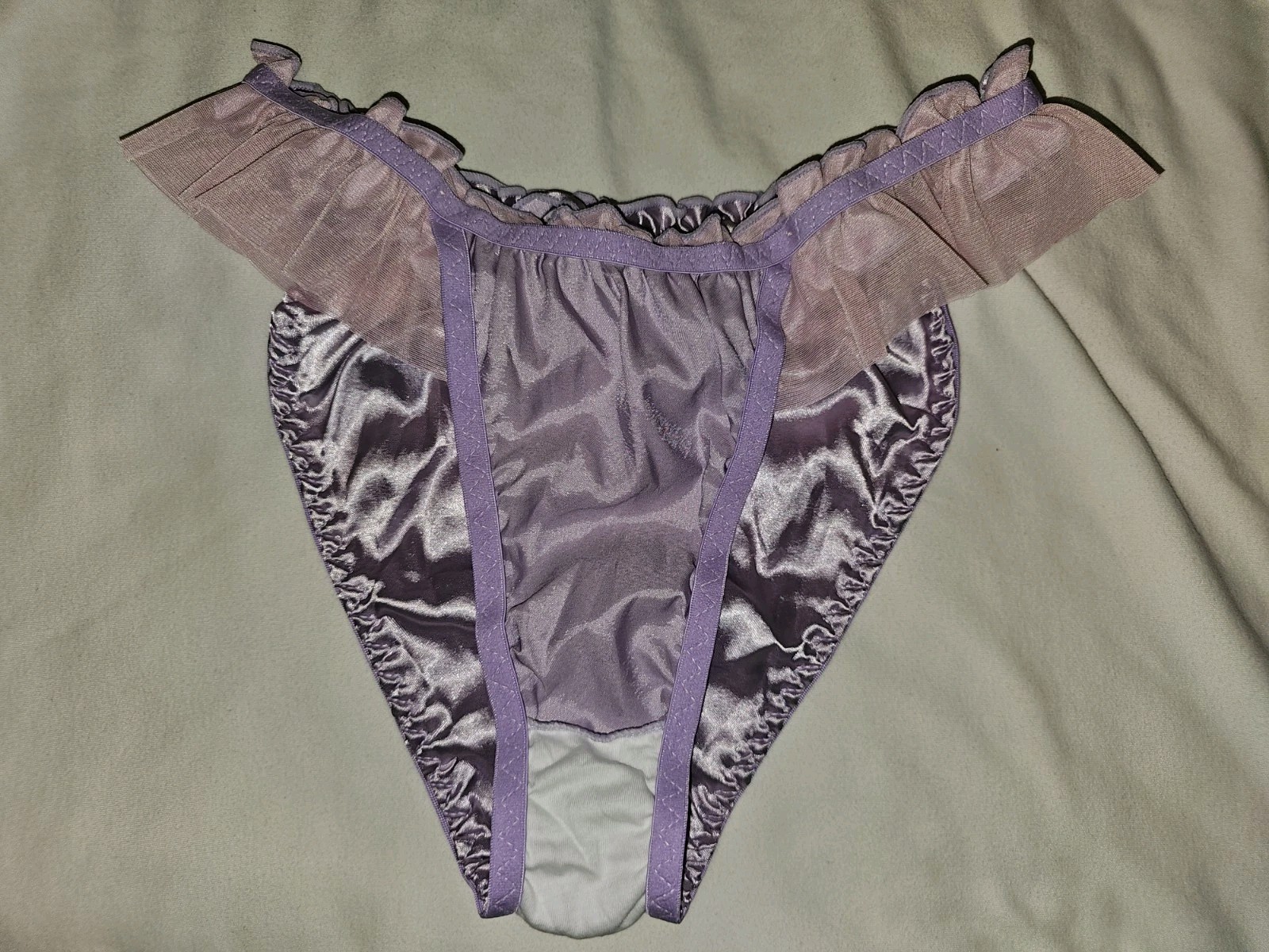Vintage Girly Glossy Satin String Bikini Panties. Size Large