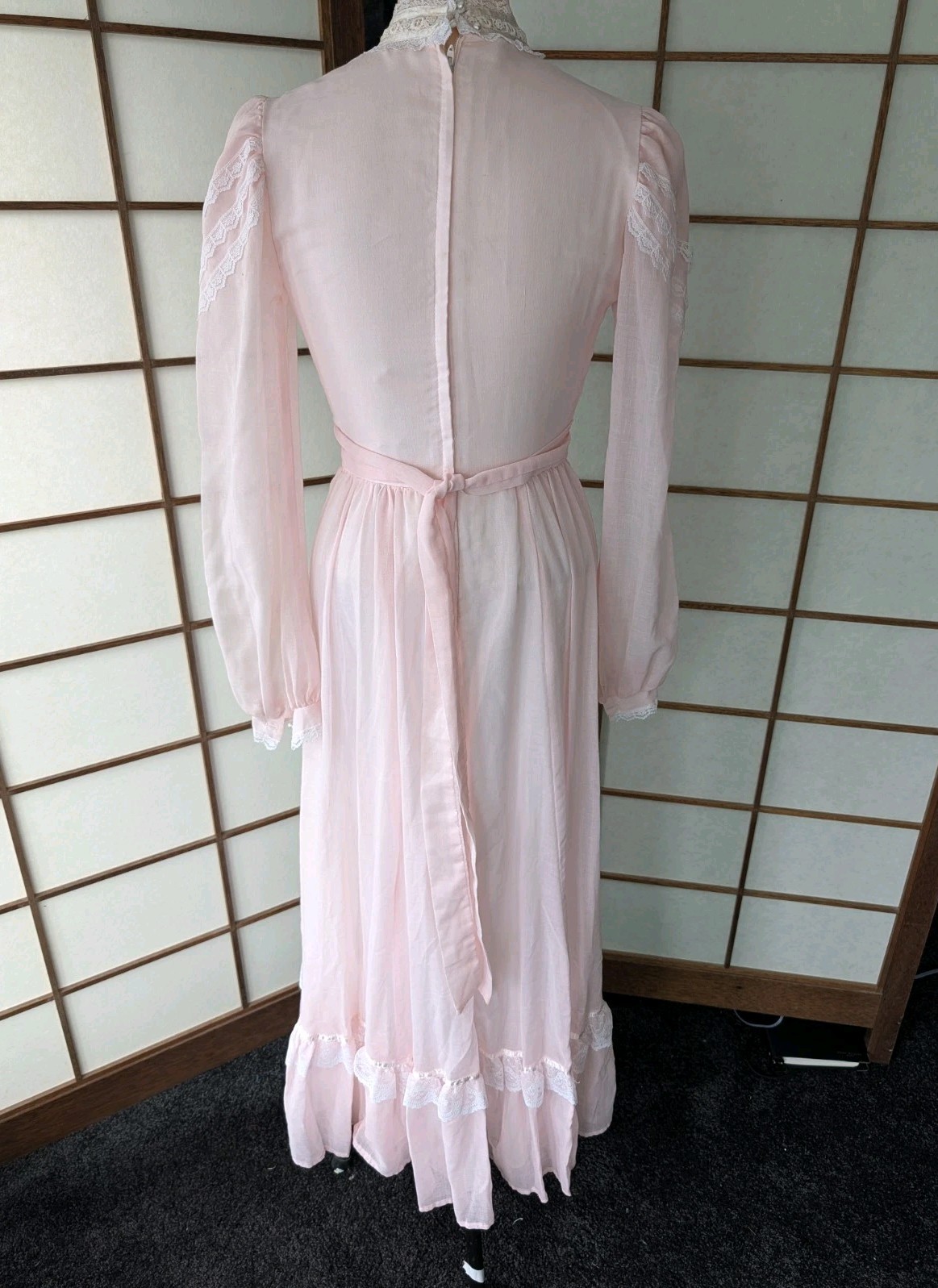 Gunne Sax by Jessica 1970s Maxi Dress Wedding Prairie Blush Pink RARE XS
