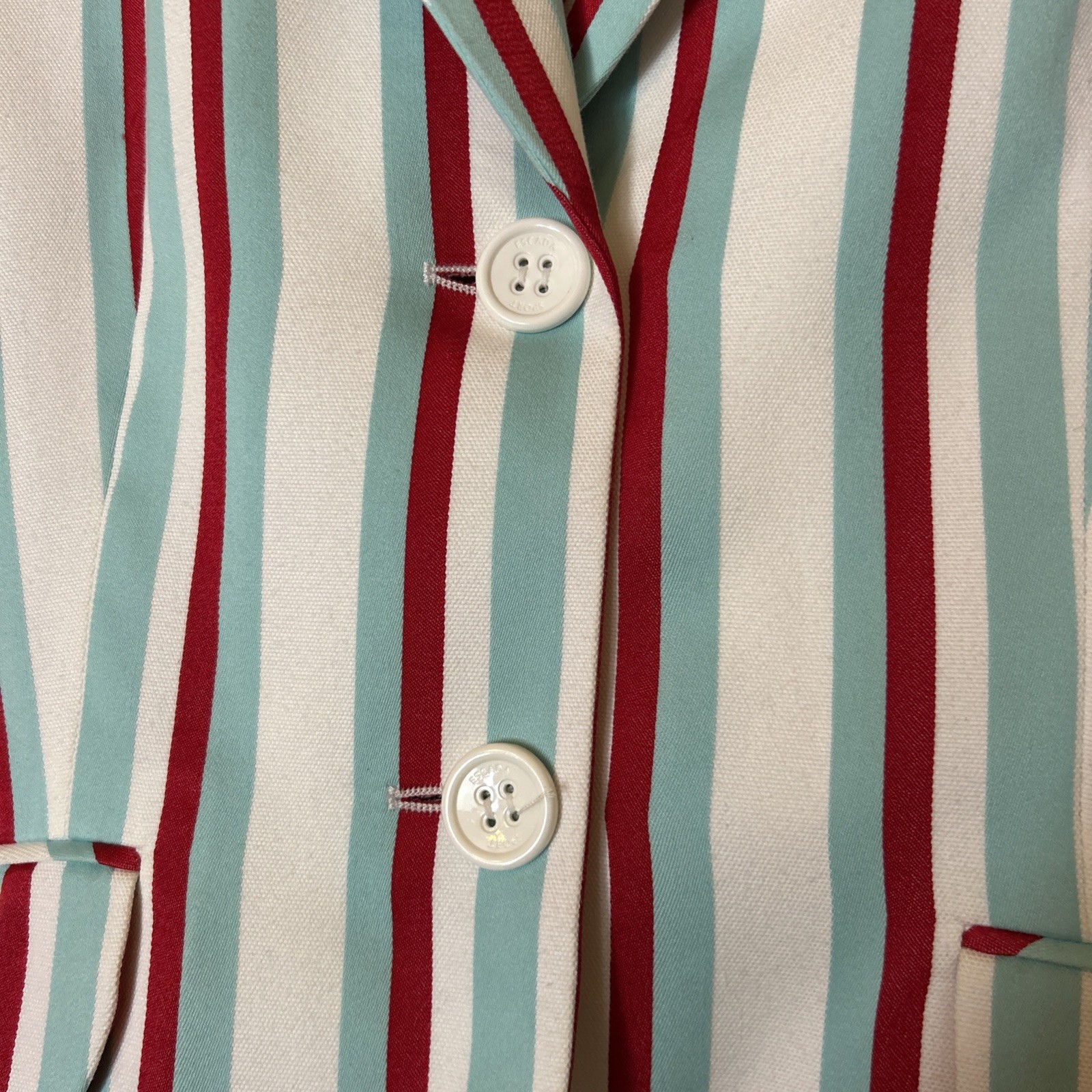 Vintage Escada Womens Sport Jacket Blazer Aqua Blue Red White Striped 34