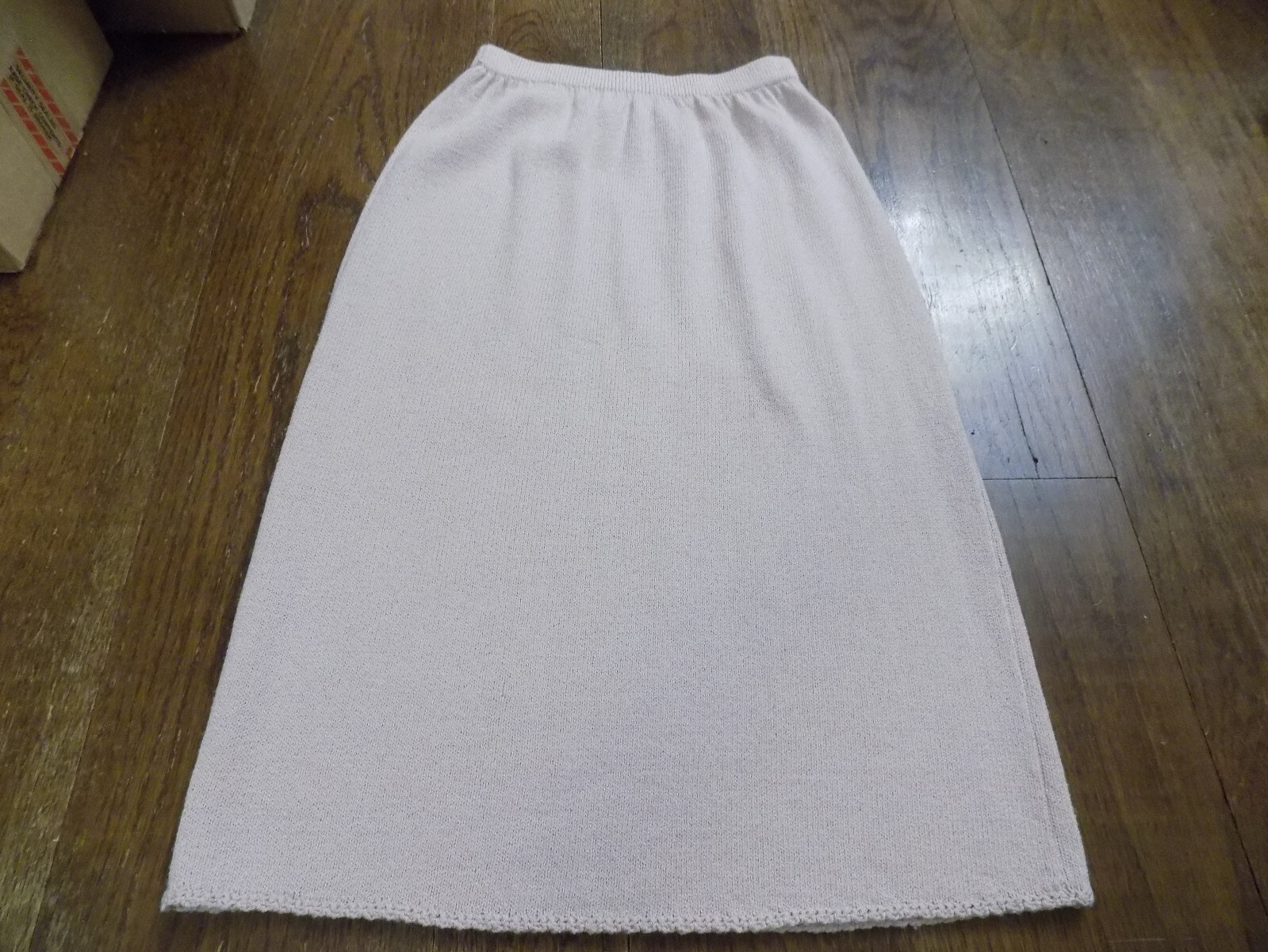 Vtg Dana Hogan Crochet Knit 2 pc Set Mock neck Sweater & 24″ W Skirt Lilac FAB!