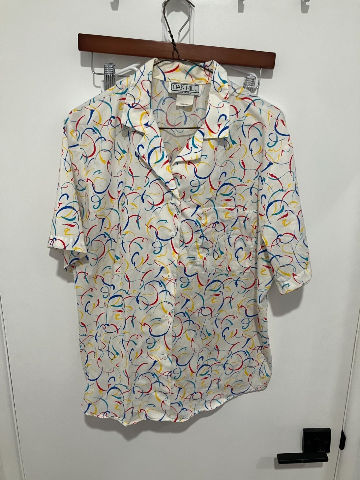 VTG 1980’s Oak Hill Abstract Button Down Blouse, Multicolor, Size XL