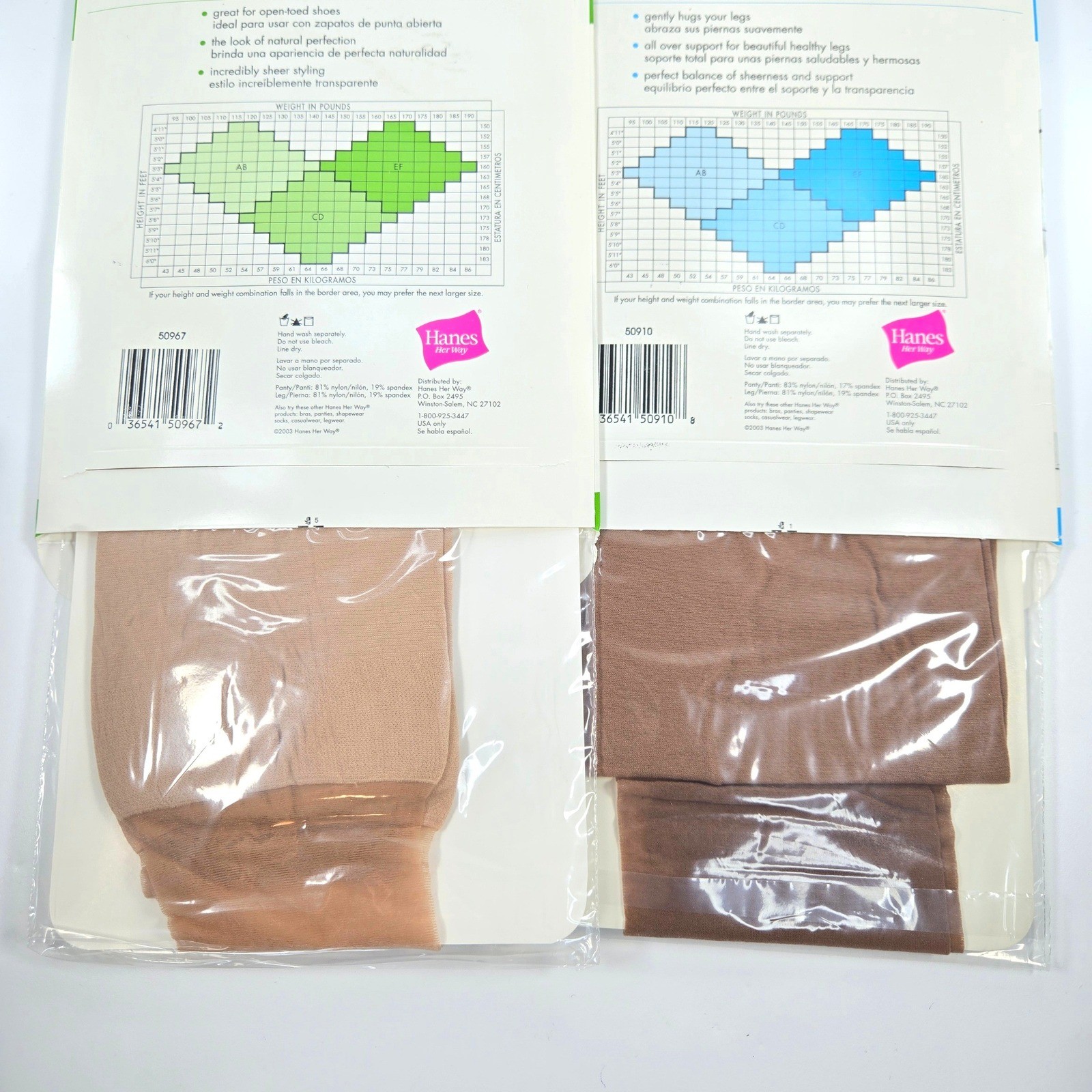2 vtg Hanes Her Way Control Top Pantyhose Comfort Collection CD Nude Bare Almost