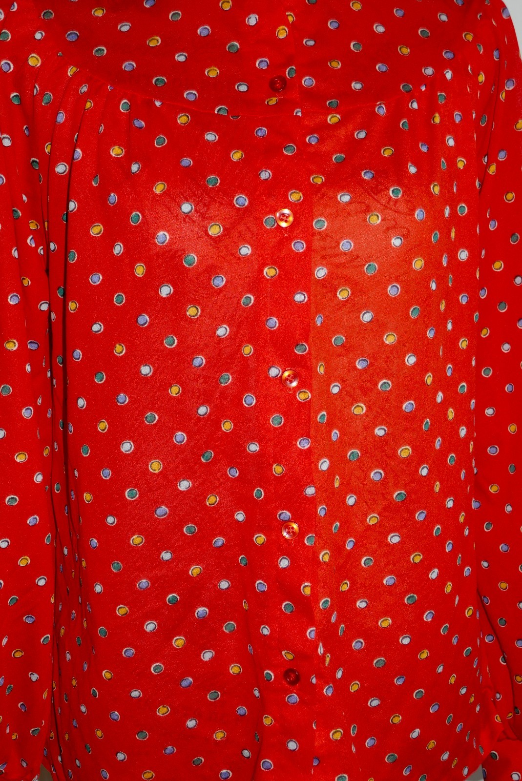 Eccobay Red Polka Dot Button Up Sheer Blouse Shirt Size 11-12