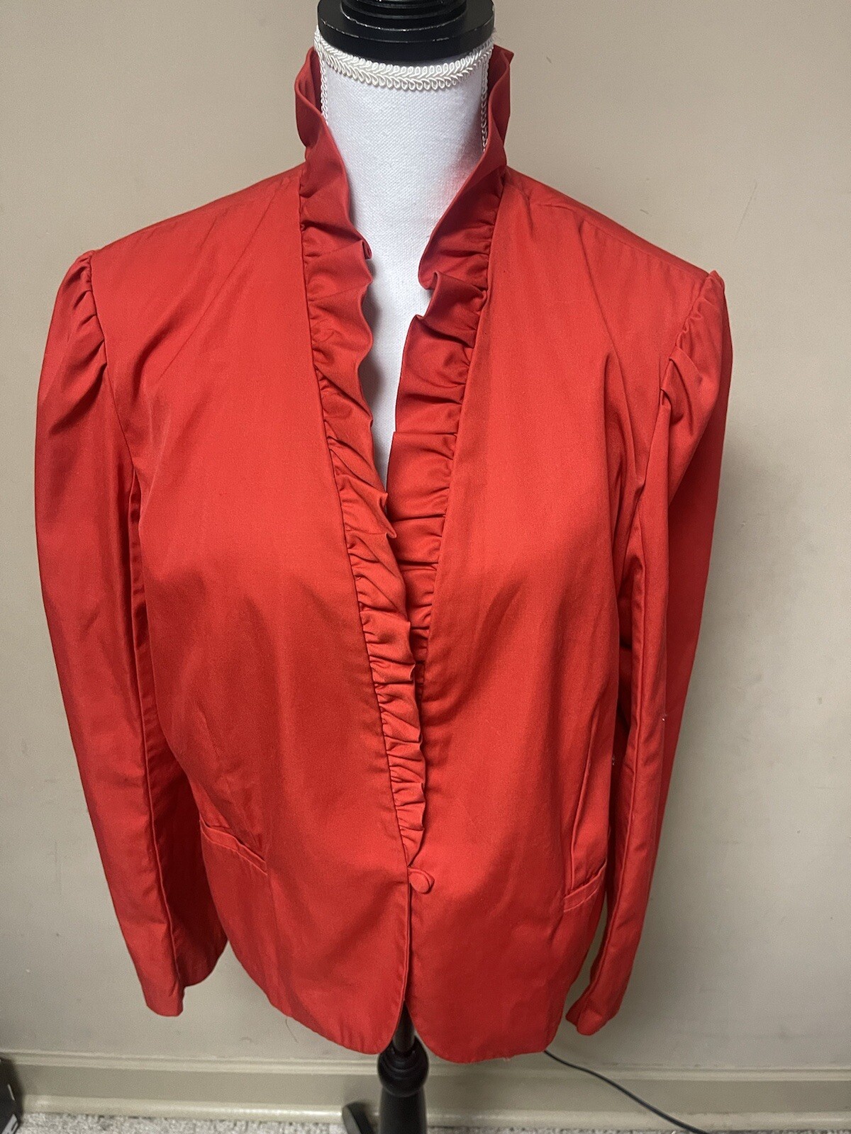 Vintage Women’s Red Ruffled One button Blazer Size 17/18 Polyblend9