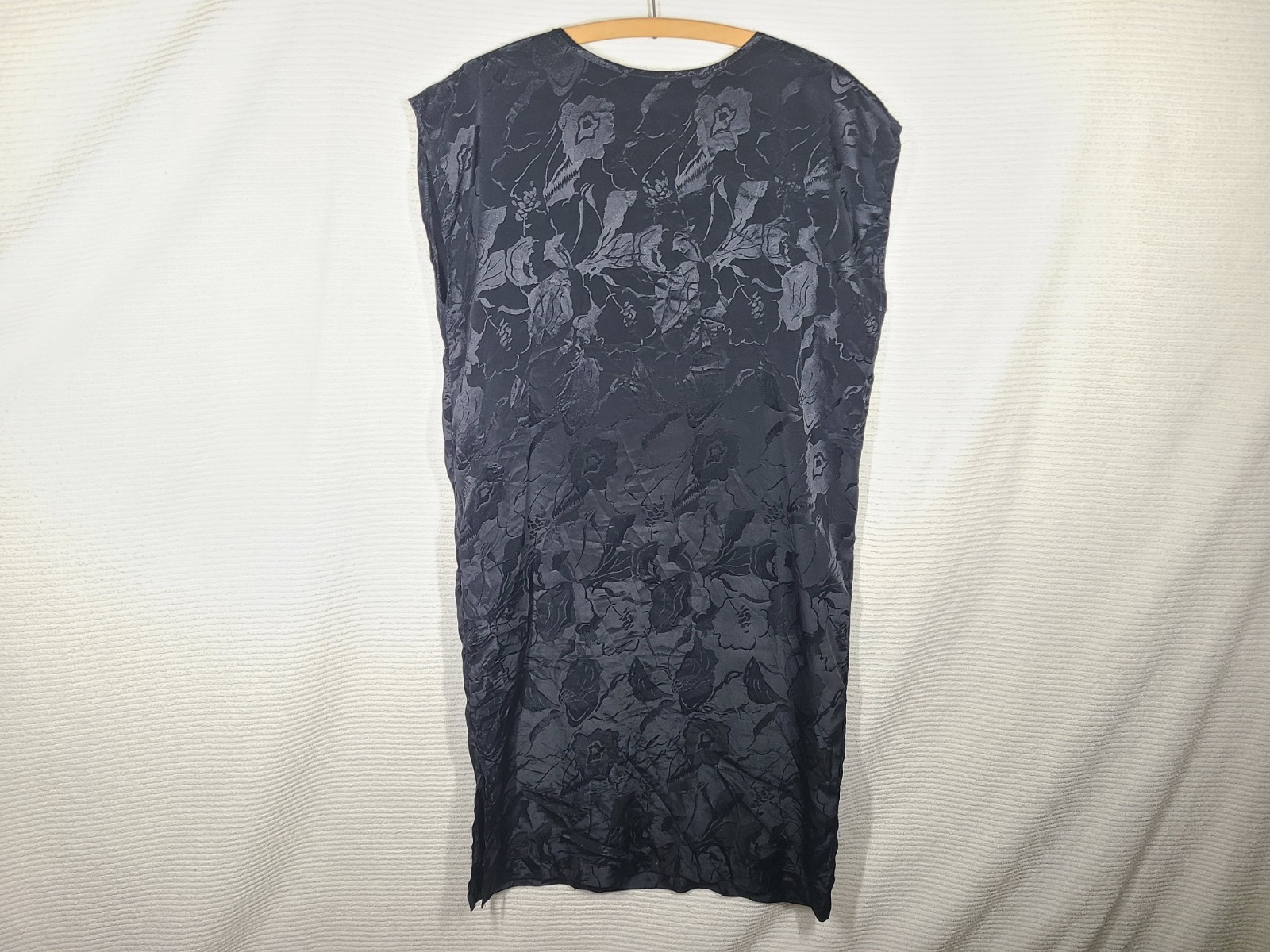 Vtg 80s Satin Dress Black Art Deco Iris Floral Print 30s Flapper Medium Take Me