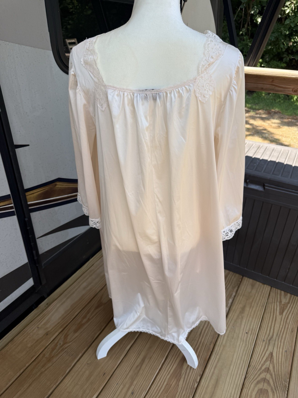 Vintage Vassarette Nightgown Large Peach Long Sleeve Lace Trim USA Sheer