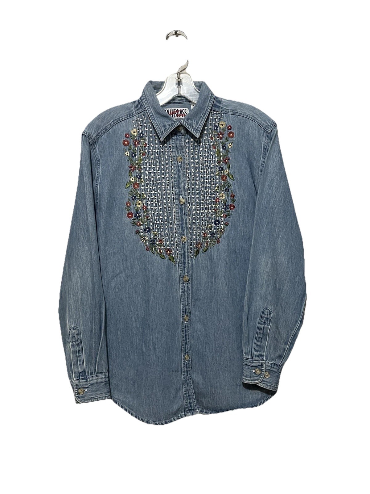 Vintage Bill Blass Jeans Denim Shirt S Floral Embroidered Western Cottagecore