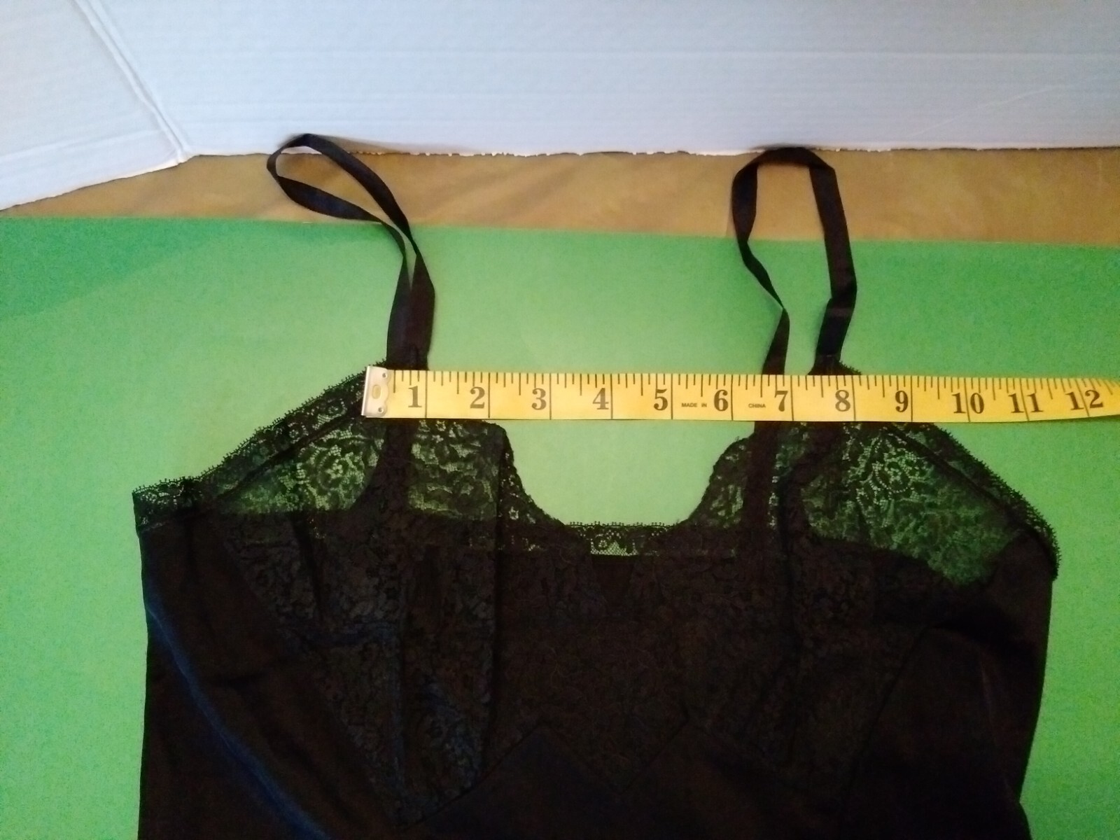 Womans Vintage Full Slip Dress Chemise European SZ Small Black Full Lace Bodice