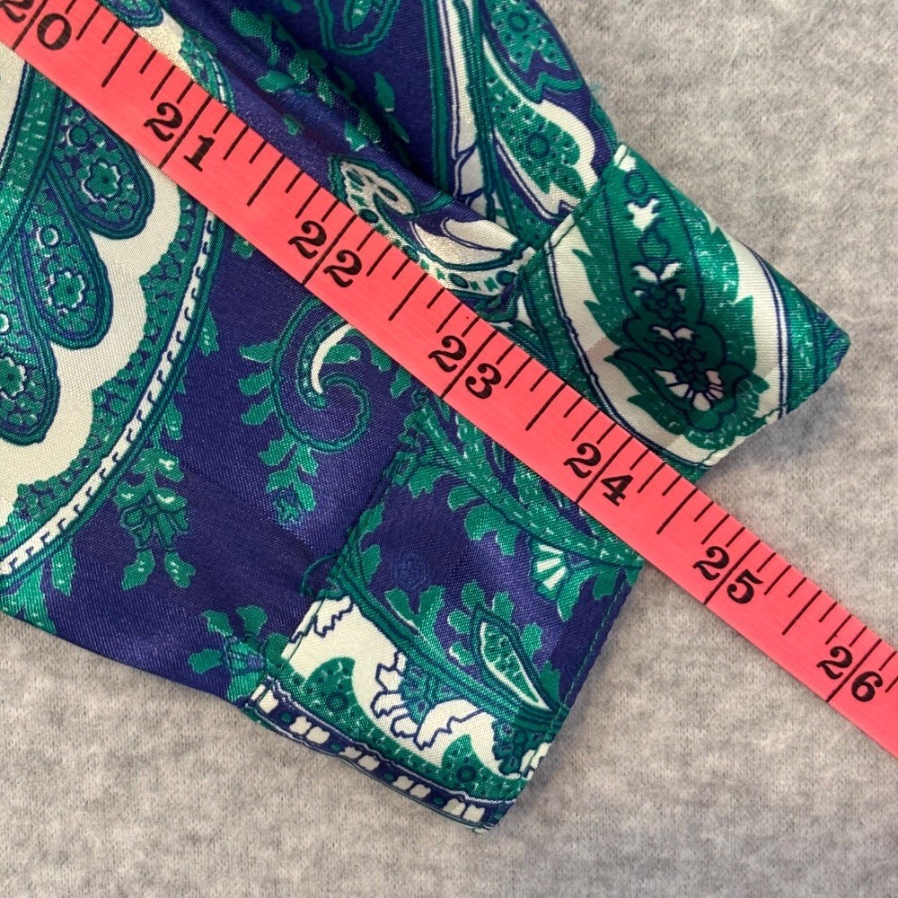 Vintage 80s Da-Rue Blue Teal Paisley Striped Women’s Button Down Blouse Sz 18 XL