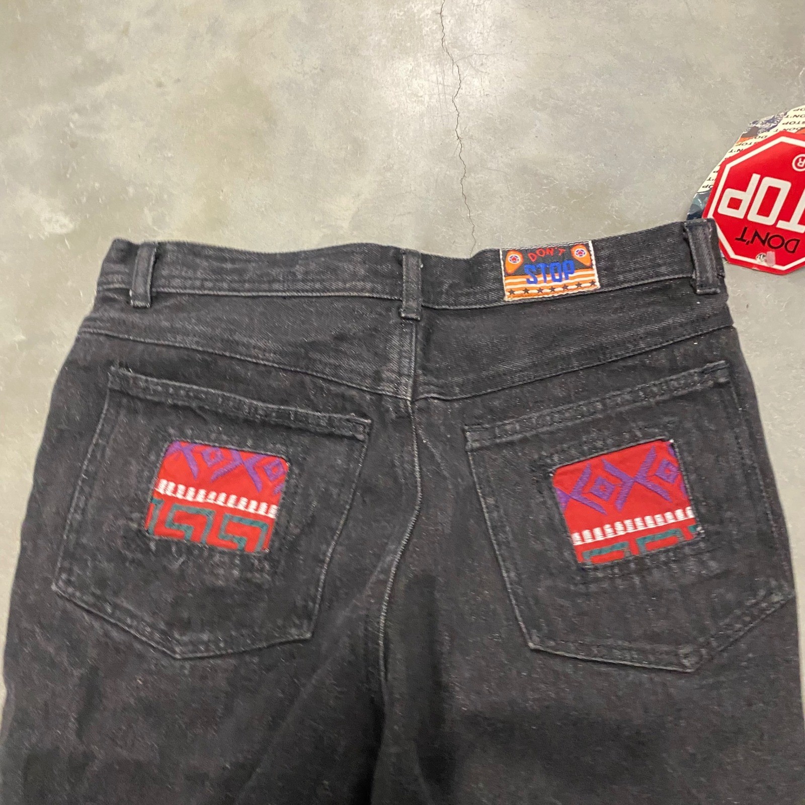 Vintage Dont Stop Black Embroidered Jeans Womens 13/14 High Waist 30 Style 2397