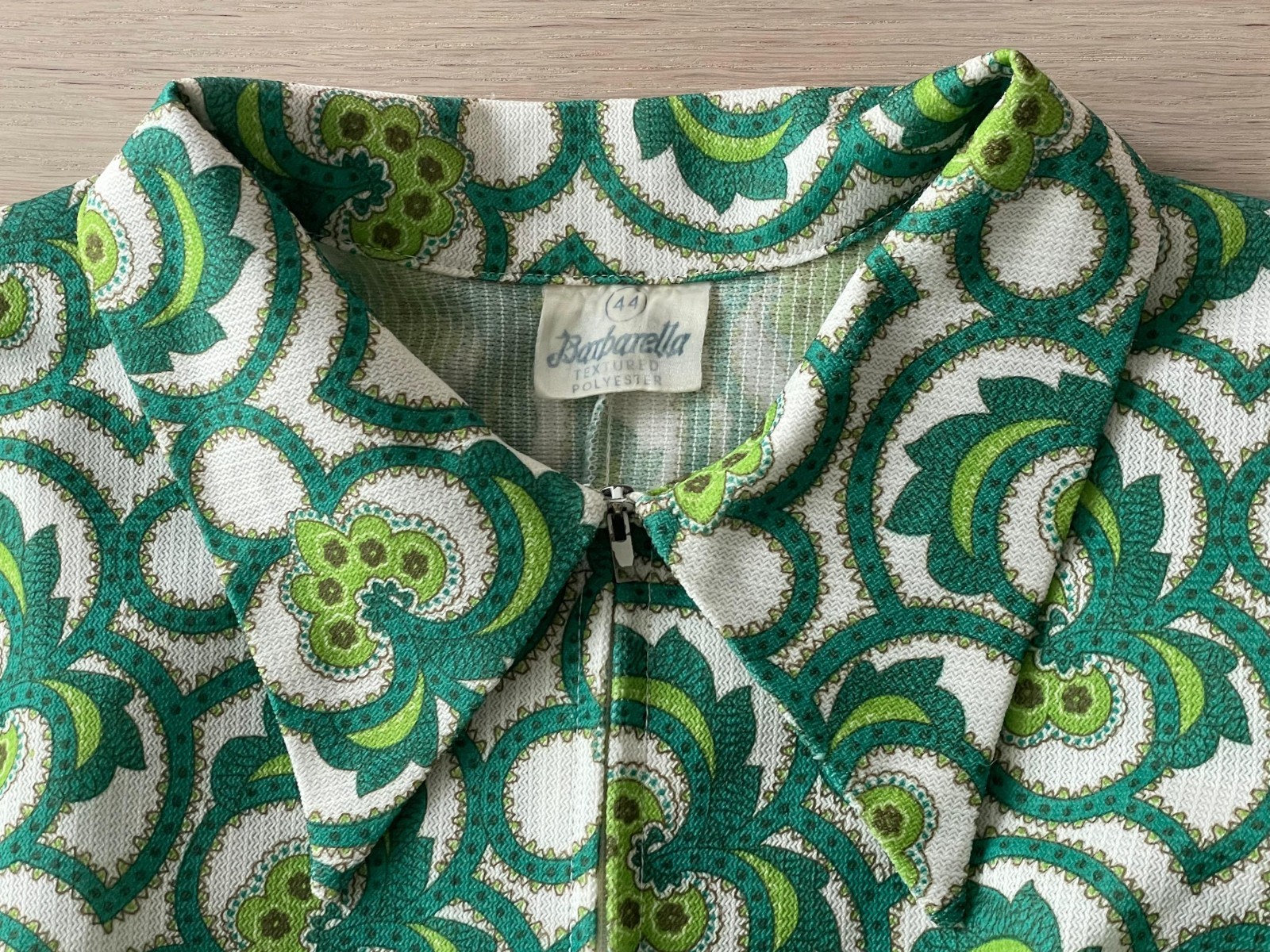 Vintage 60s 70s Barbarella Mod Dress, Green Psychedelic Sleeveless Shift, Size L