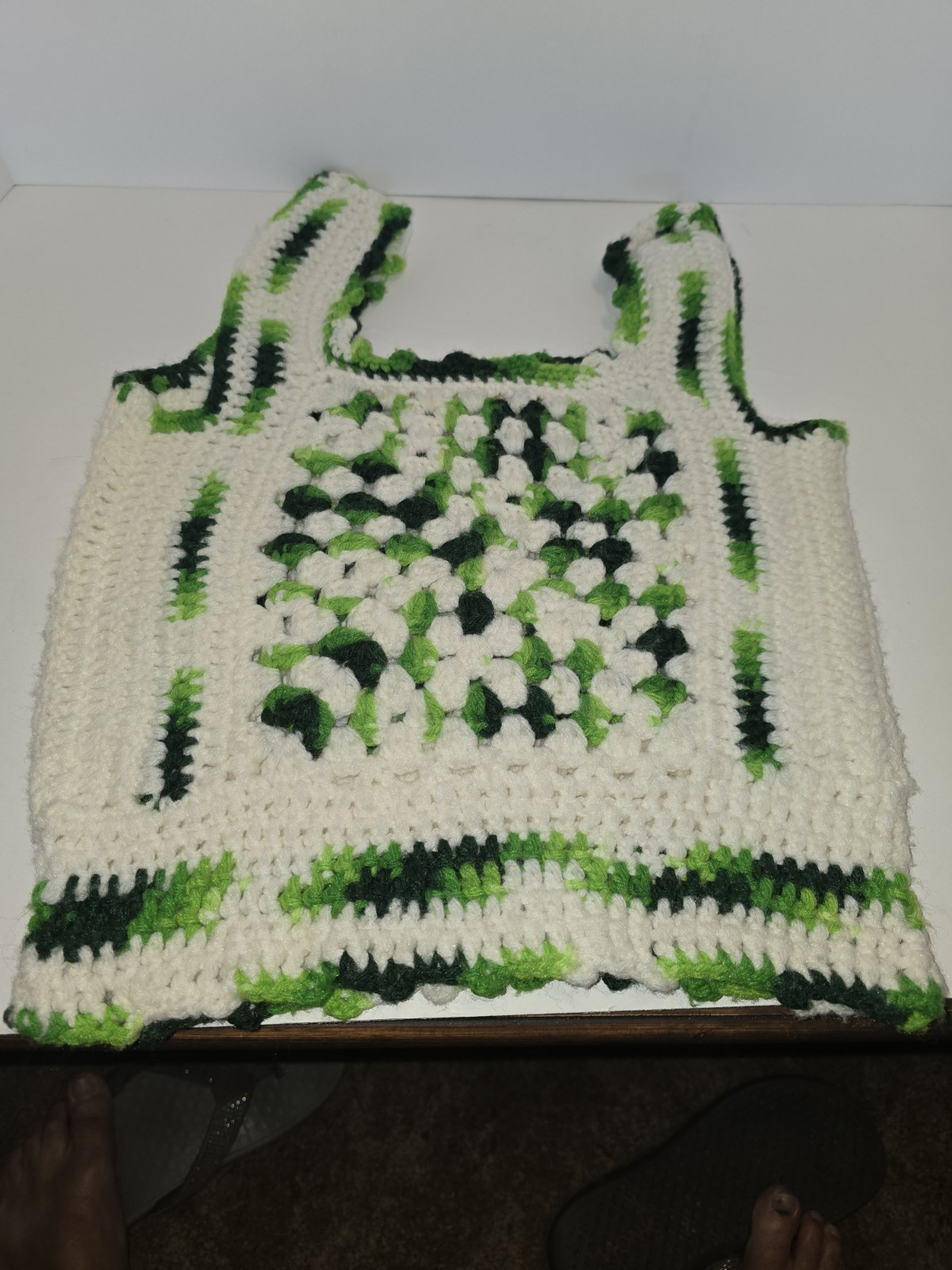 Vtg 60’s 70’s Homemade Hand Knitted Ivory Crochet Open Front Vest Hippie Boho M