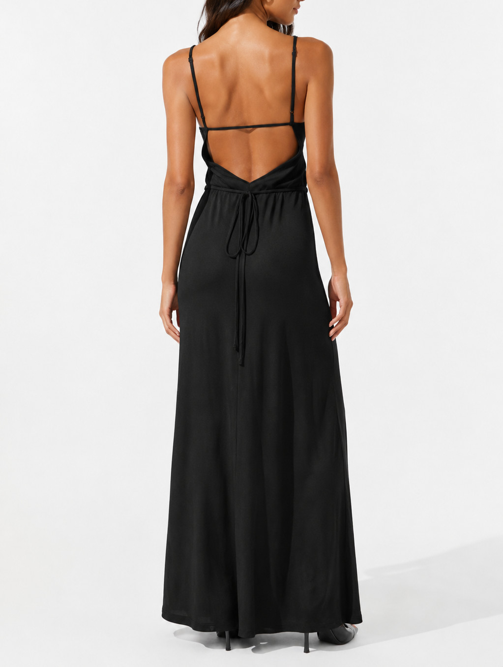 Vintage Wet Seal Black Open Back Double Slit Maxi Dress XS 90s Whimsigoth Y2K