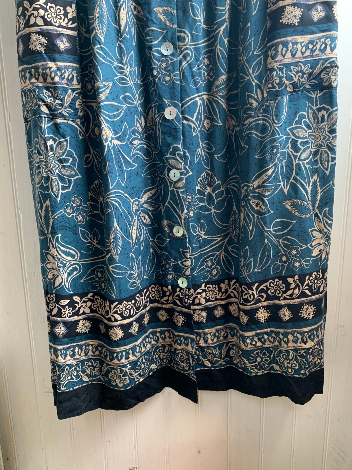 More Jazz Vintage 90s Y2K Blue Floral Waist Tie Maxi Dress Buttons Pockets SZ 2X