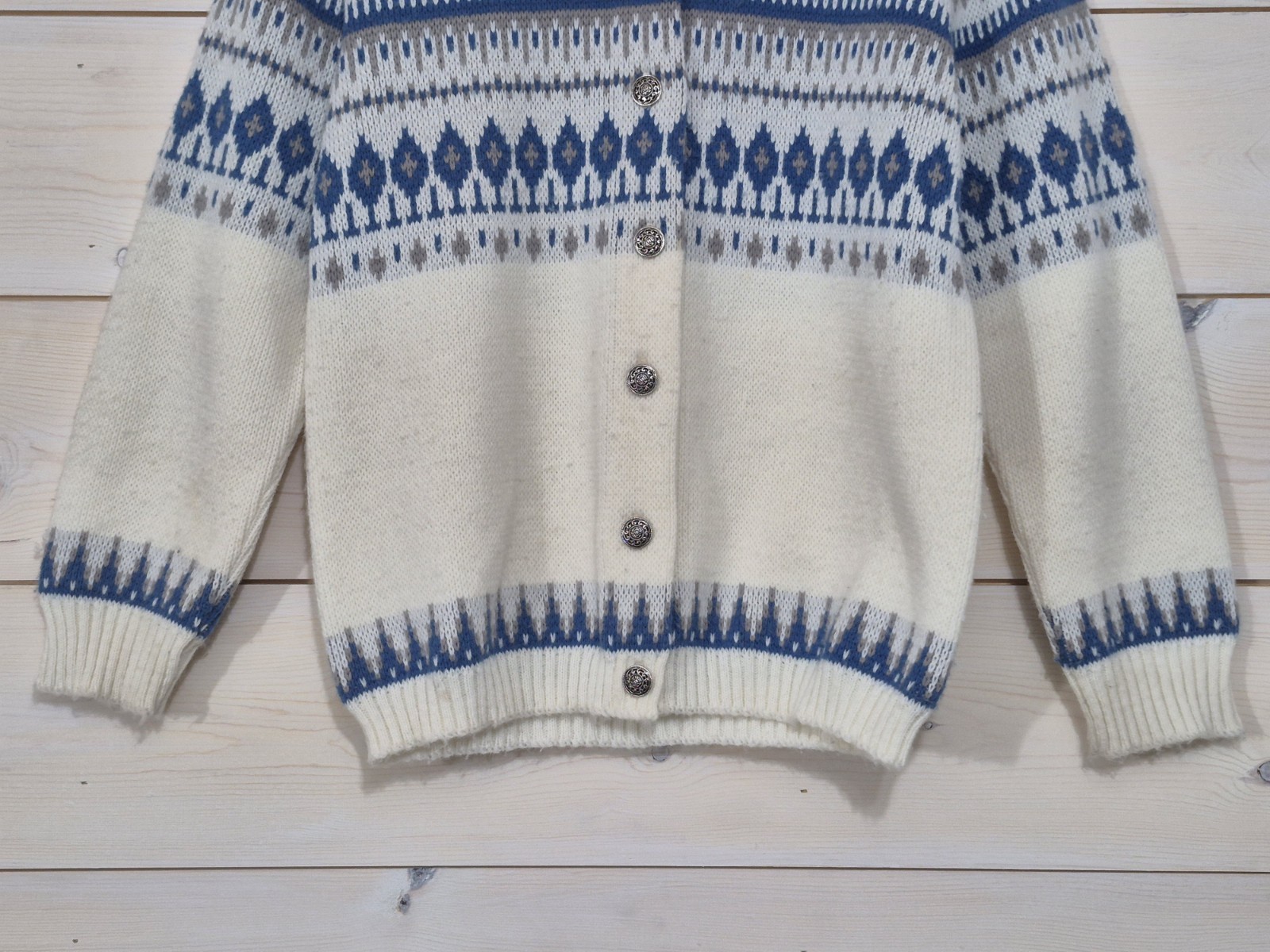 Vintage JERSILD Button Front Cardigan Sweater Nordic Fair Isle, Women’s Size 36