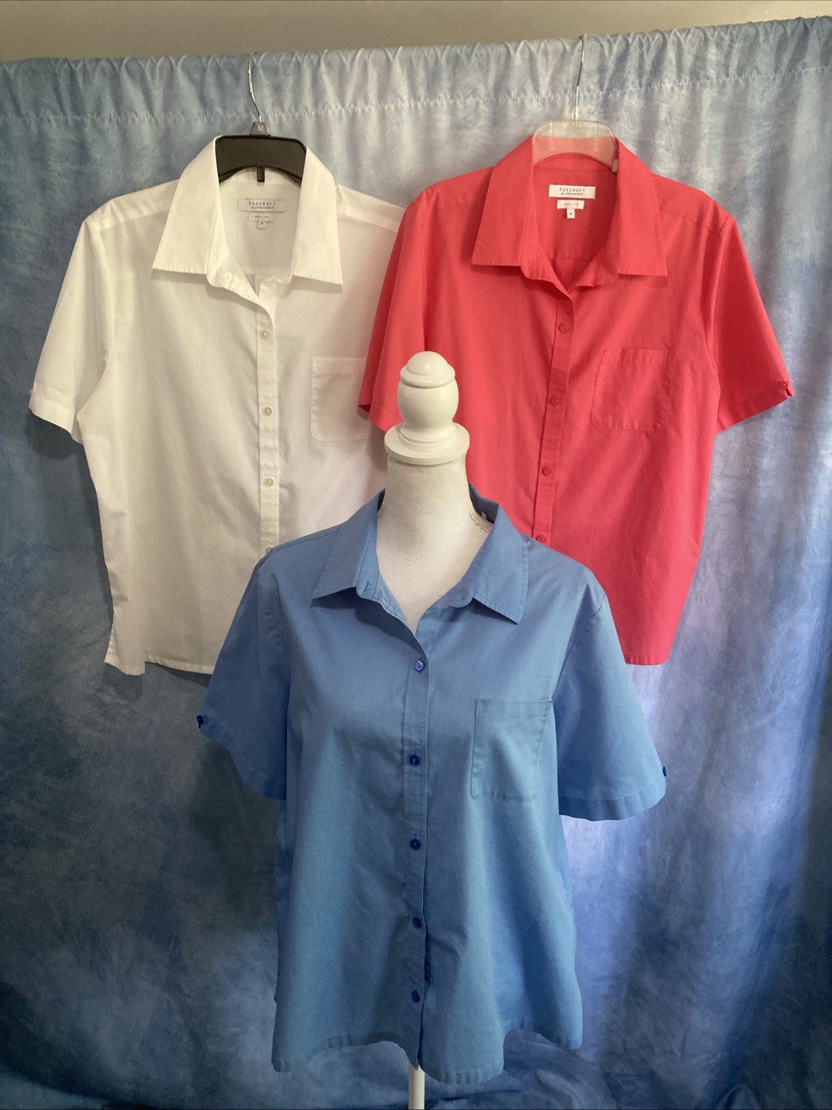 Vtg 90s Y2K Foxcroft Appleseed Workwear Blouse Lot 3 Pastel Blue Pink White 18