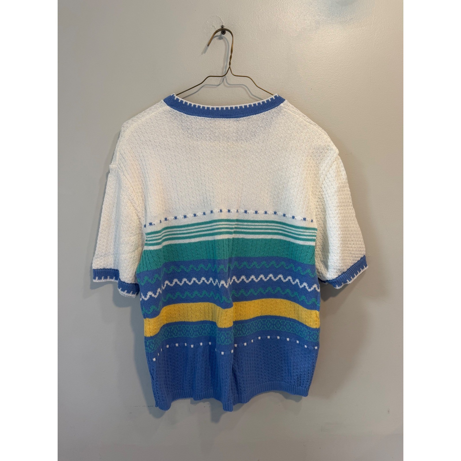 Vintage Company Collection Womens Short Sleeve Striped Knit Sweater Blue Large