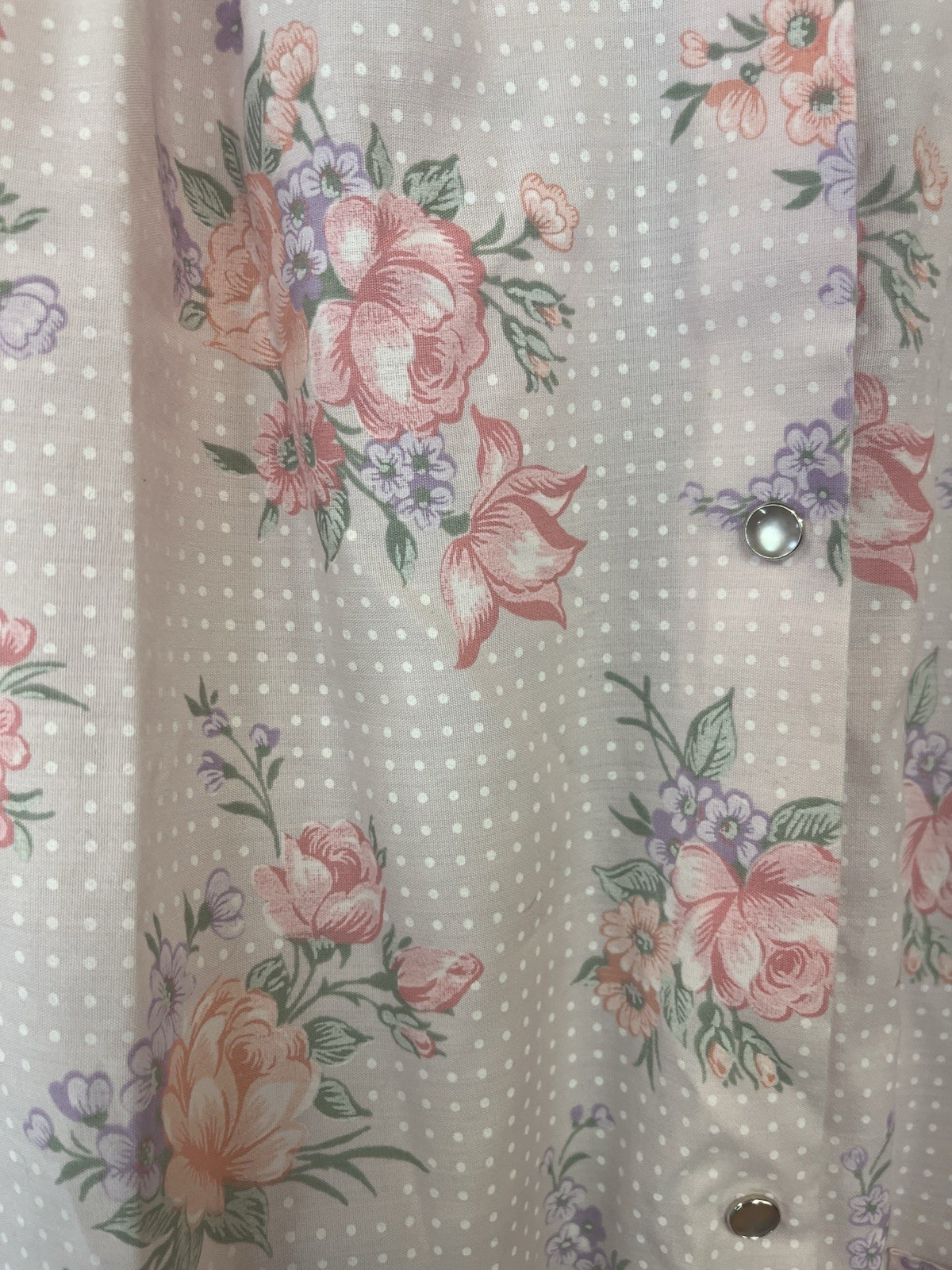 Vintage Smart Time House Dress Robe Pink Roses Polka Dots Women’s Med Lace Mumu
