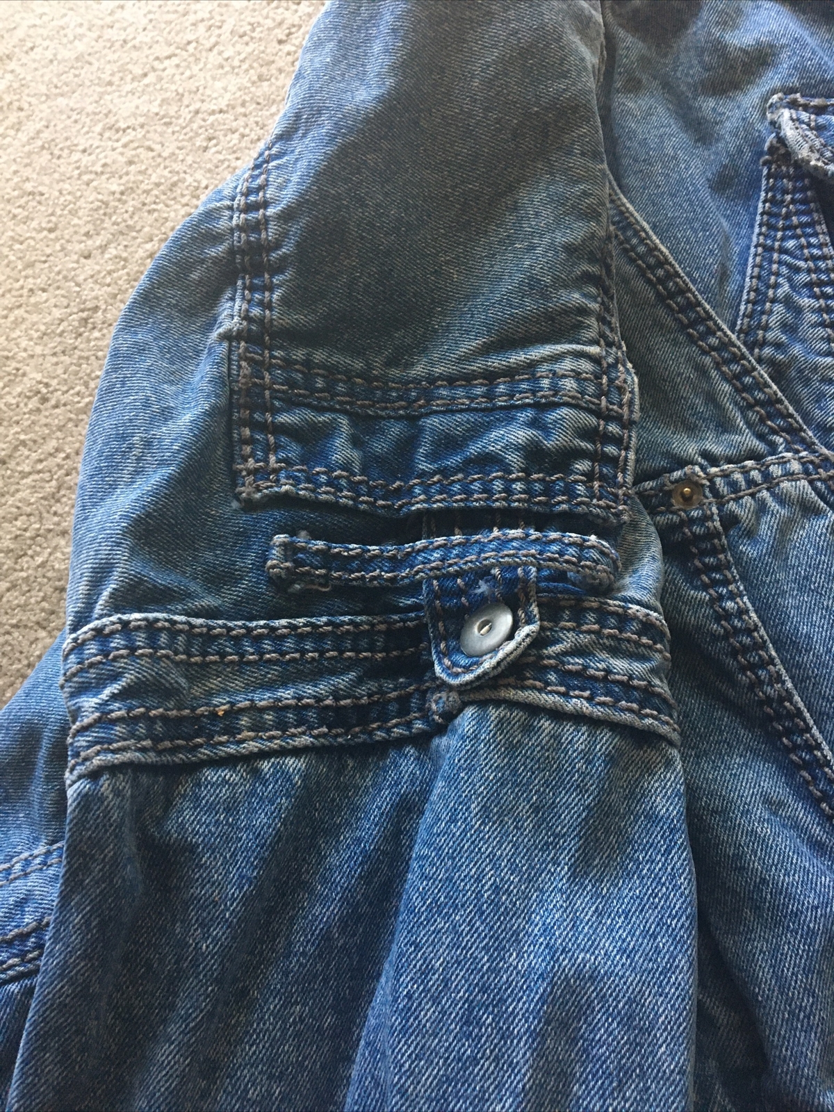 NO! Vintage Jean Jacket Insulated Pockets Belt Geometric Women’s Medium M BAGGY