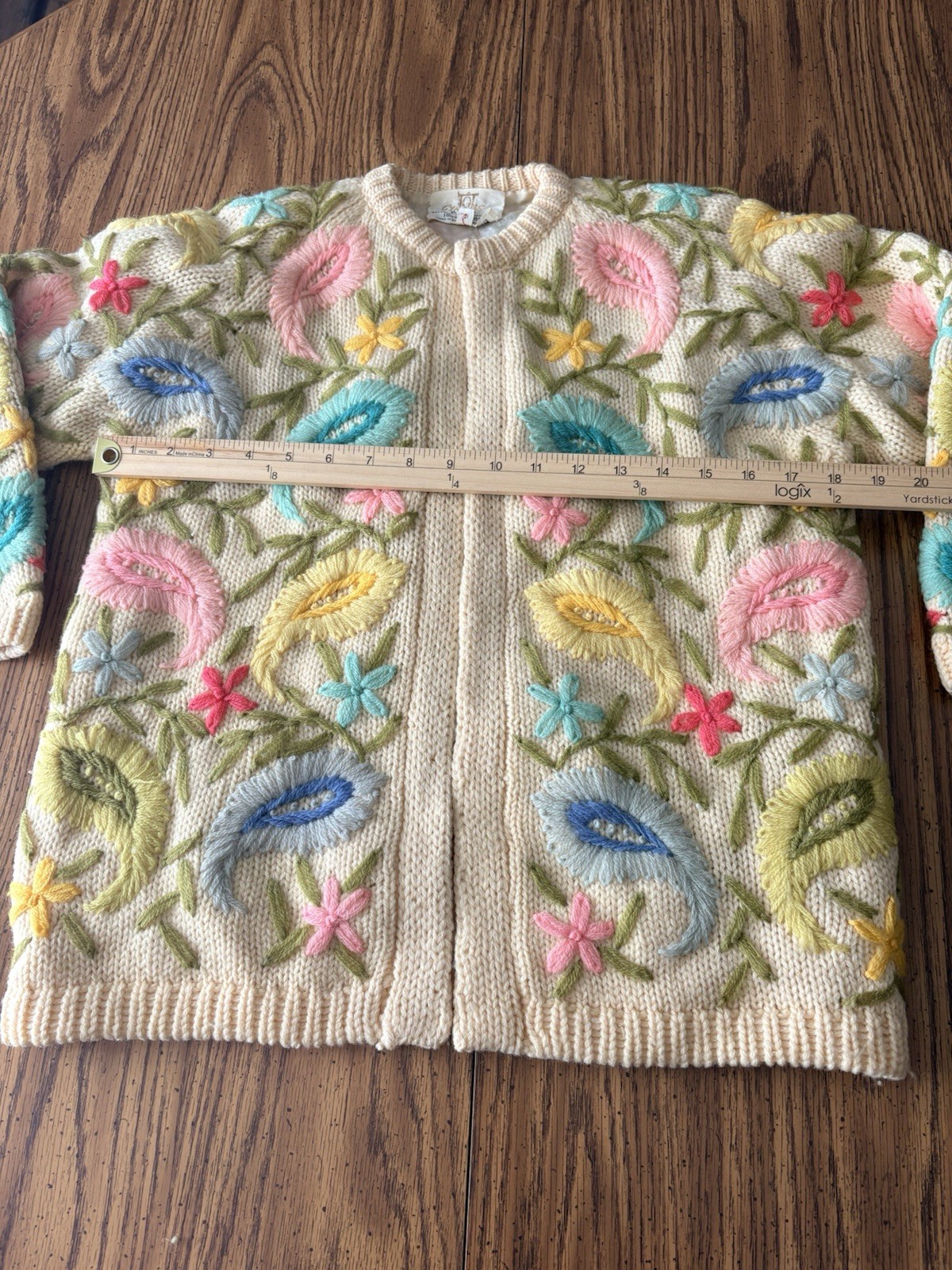 Cyn Les 100% Wool Knit Sweater Vintage 1950s 1960s All over Paisley Floral Sz M
