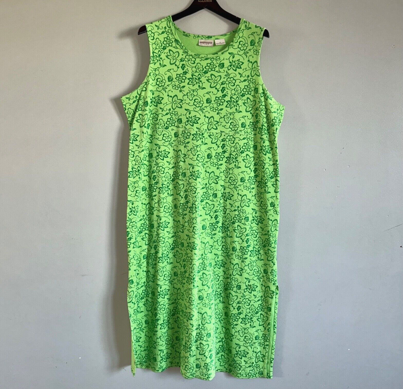 Vintage Dress Size 1X 100% Cotton Green Resort Wear Cruise Beach Cover Tropical