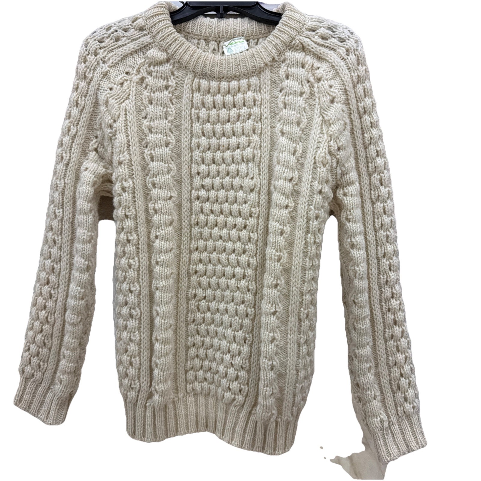 Vtg 80s Malinmor Ireland HandKnit 100% Pure New Wool Chunky Fisherman’s Sweater