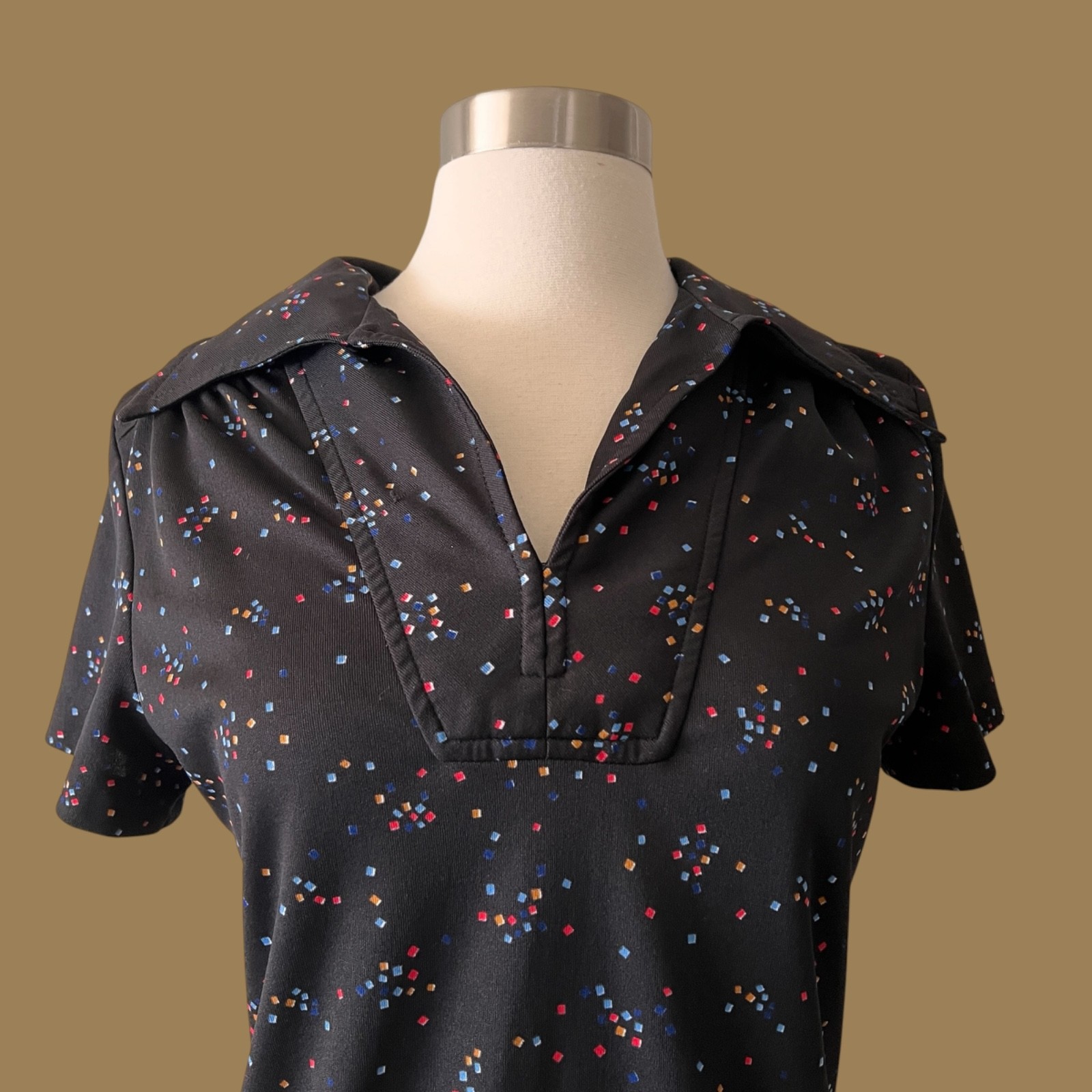 Vintage 70s Confetti Print 2 Piece Skirt & Blouse Set