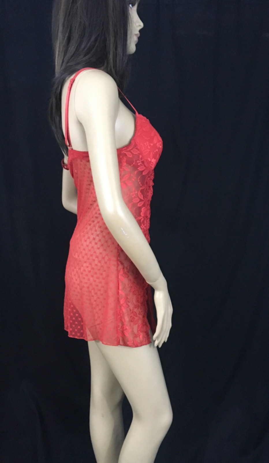 Rampage, Red lacy, sheer, shorty nighty with bra, L, chest, (6893)