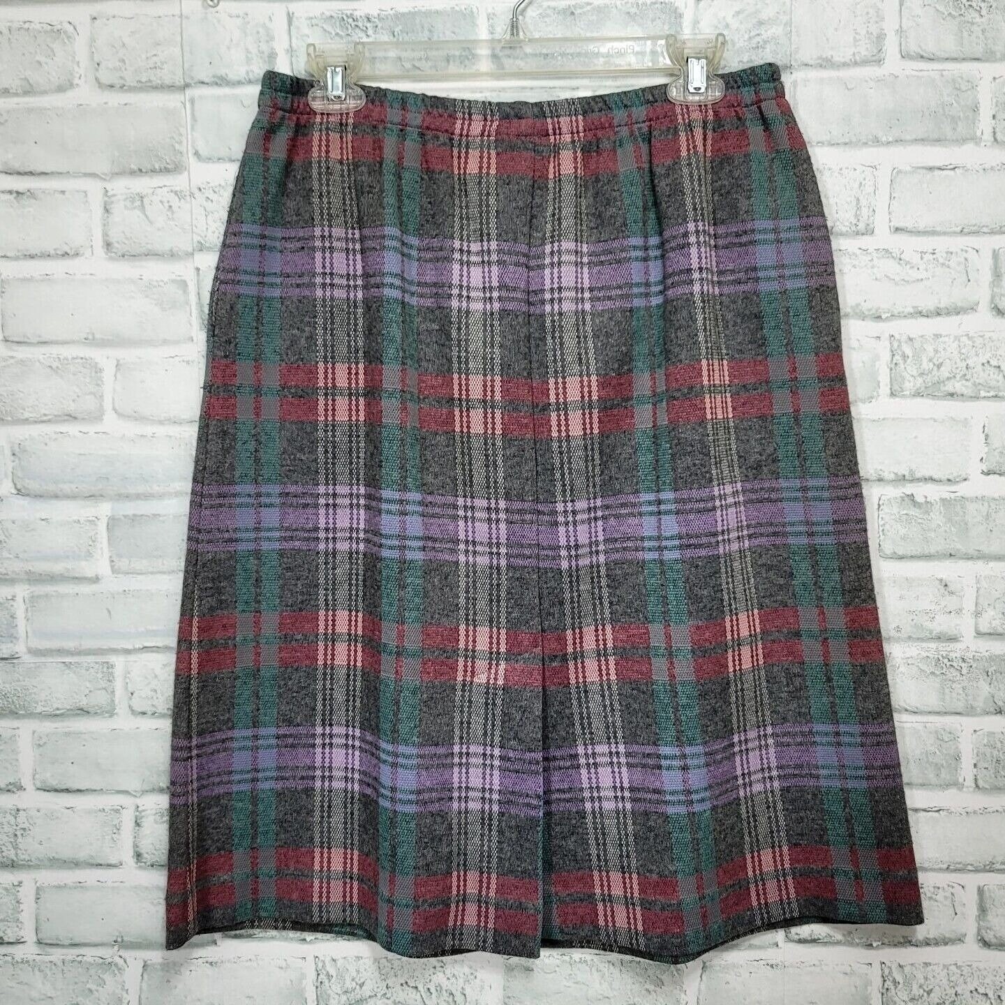 Wardrobe Maker Vintage 70s Plaid A-Line Skirt USA Elastic Waist Academia