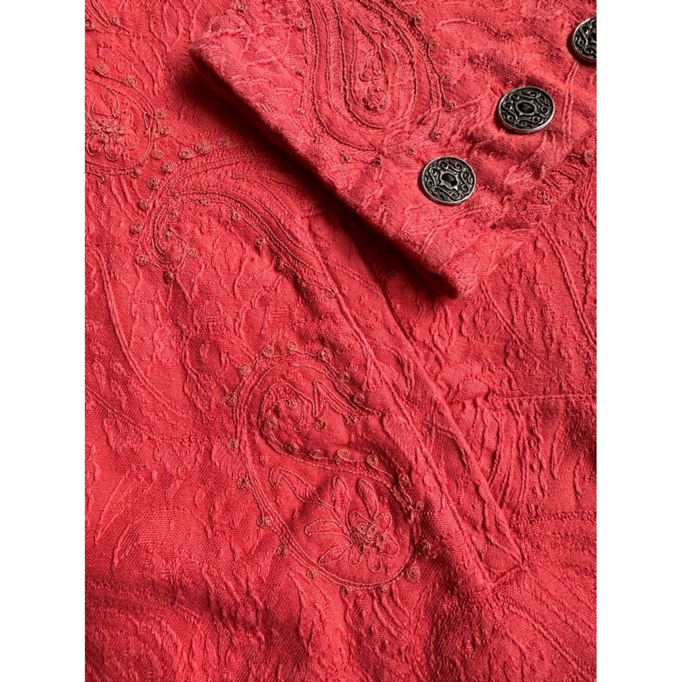 90’s Vintage Chico’s Design Coral Salmon Pink Embroidered Button Jacket Large