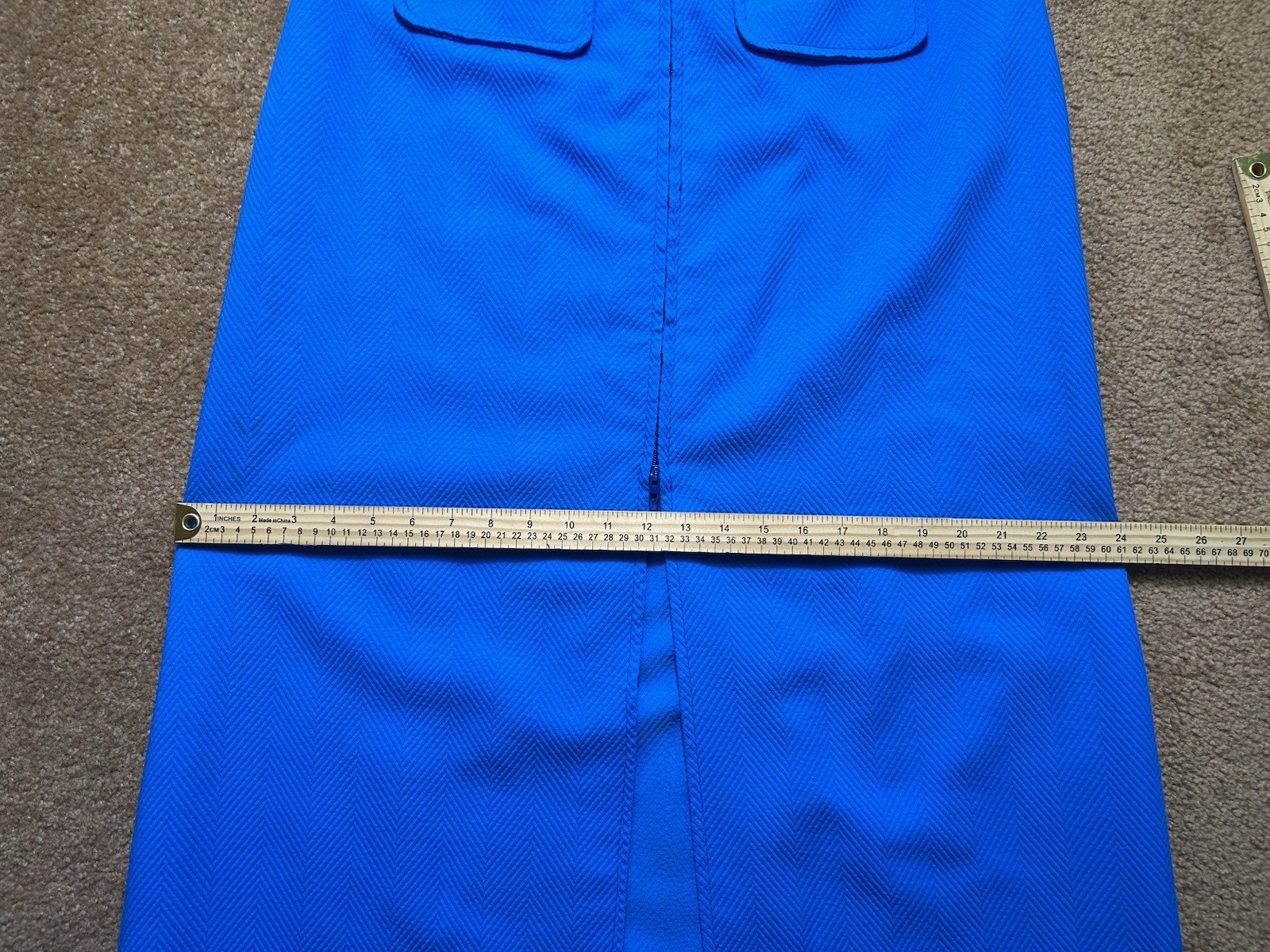 Vintage 1970s Terry Chicago Cobalt Blue Maxi Skirt Talon Zipper Herringbone M/L?