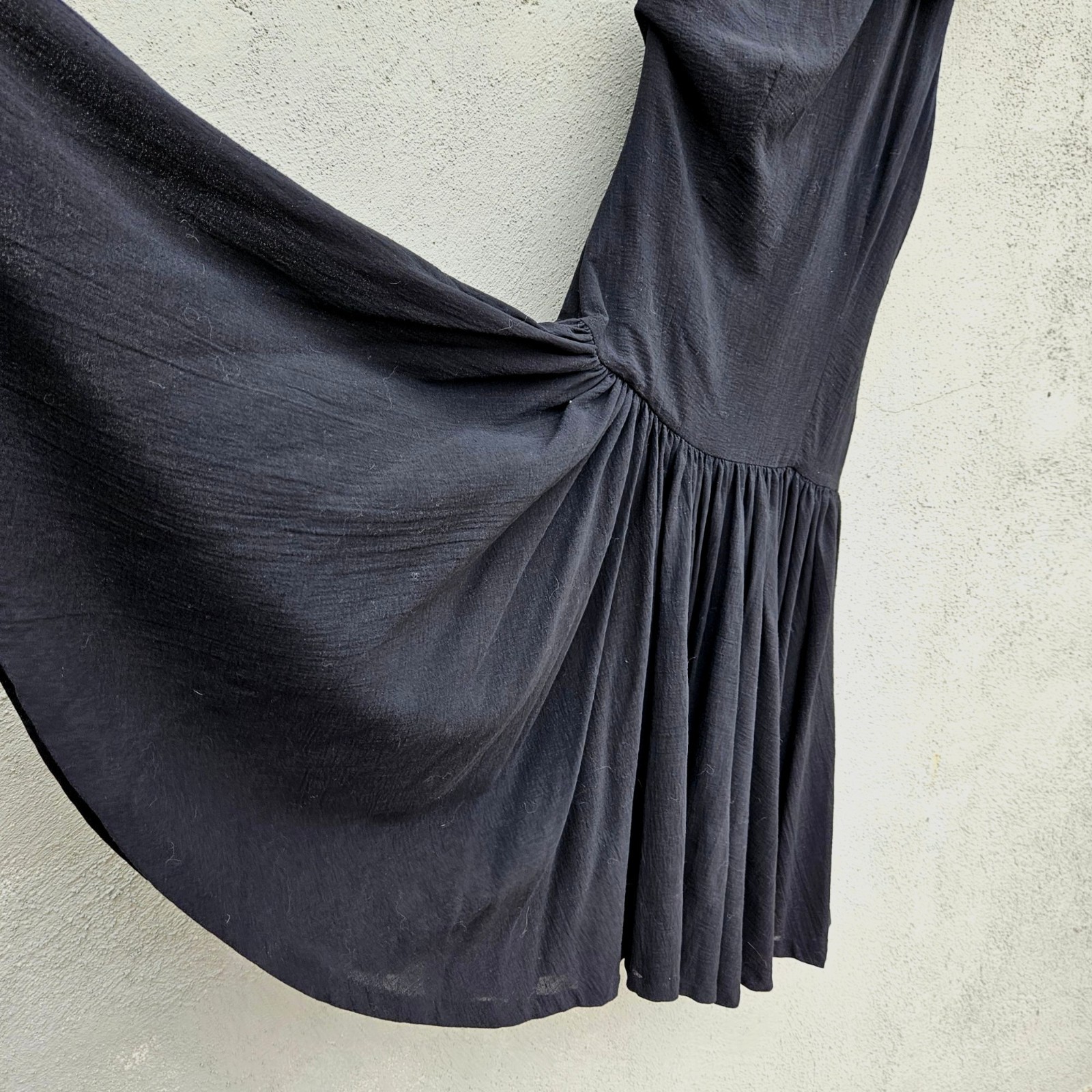 Vintage 80s Georges Rech Paris Black Cotton One Shoulder Dress Rosette Small