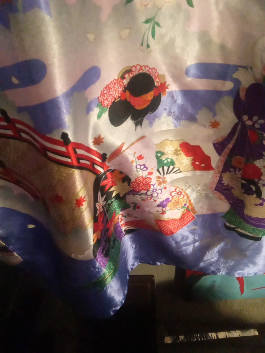 Kimono Robe Floral Large+Multicolor Loungewear Wrap-Around Polyester Japan Sz 42