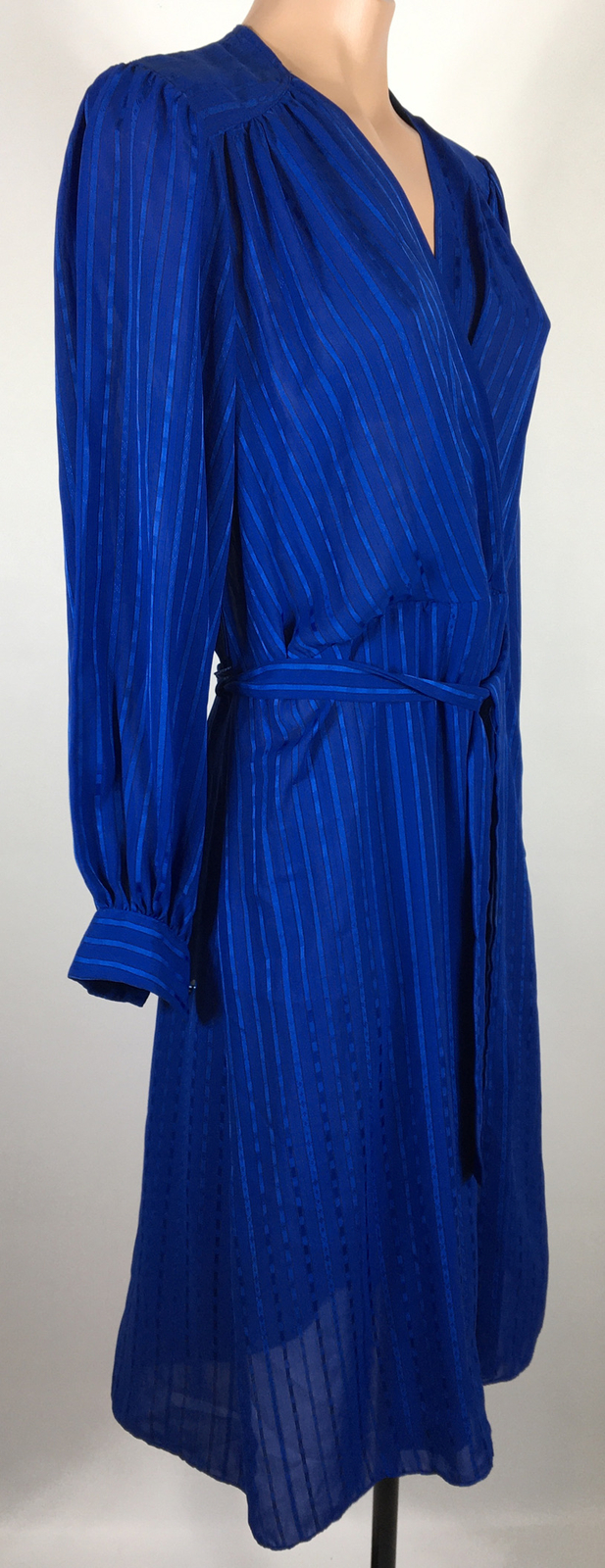 Vintage 80s Tabby of California Blue Romantic Floral Belted Tea Dress 12 Striped