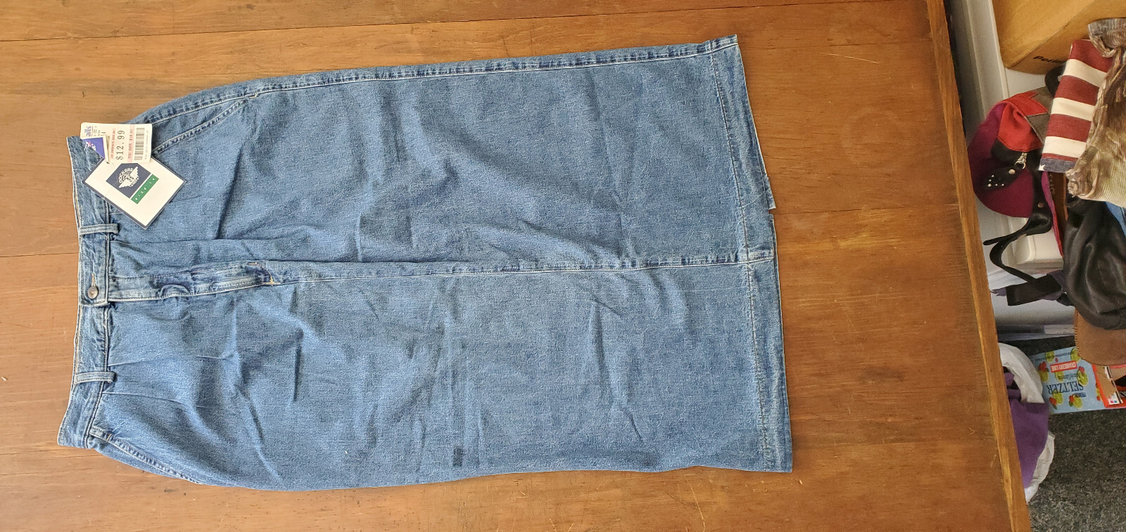 Vintage Dockers Medium Blue Cotton Denim Maxi Skirt Classic Sz 14 NWT 1992