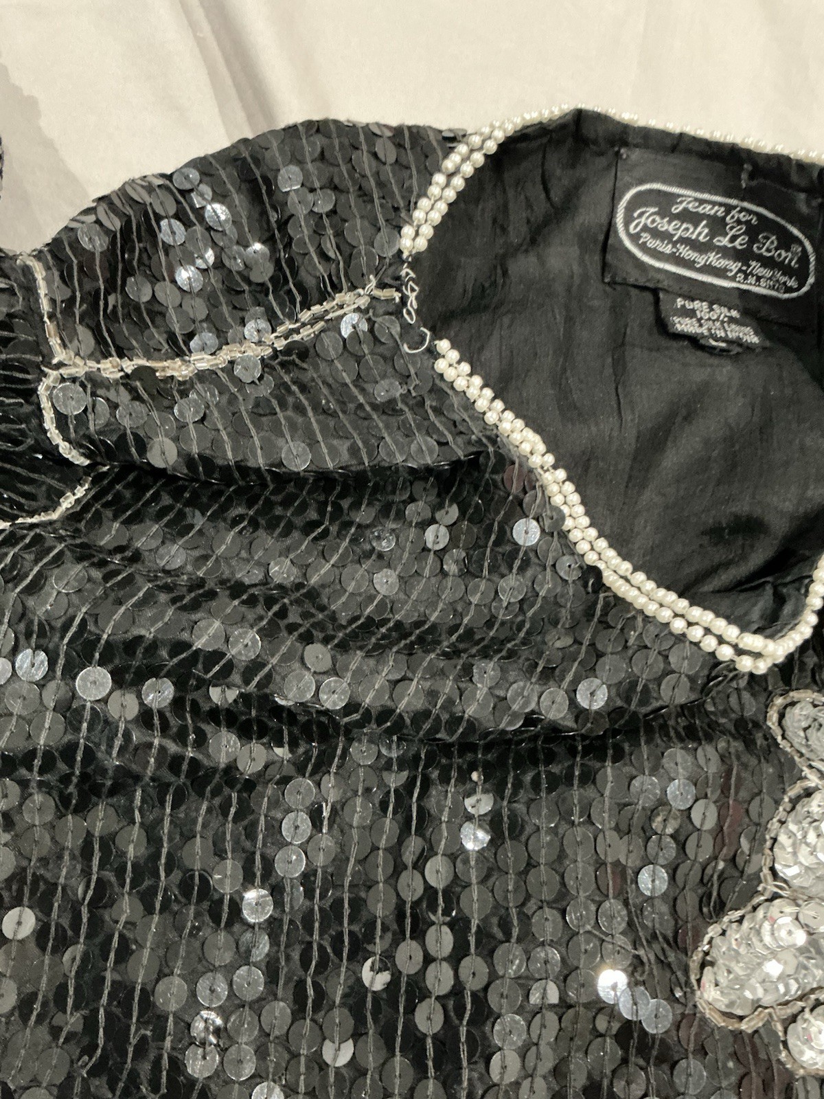 Vintage Joseph Le Bon Silk Beaded Sequin Blouse Top Large Evening Wear ￼