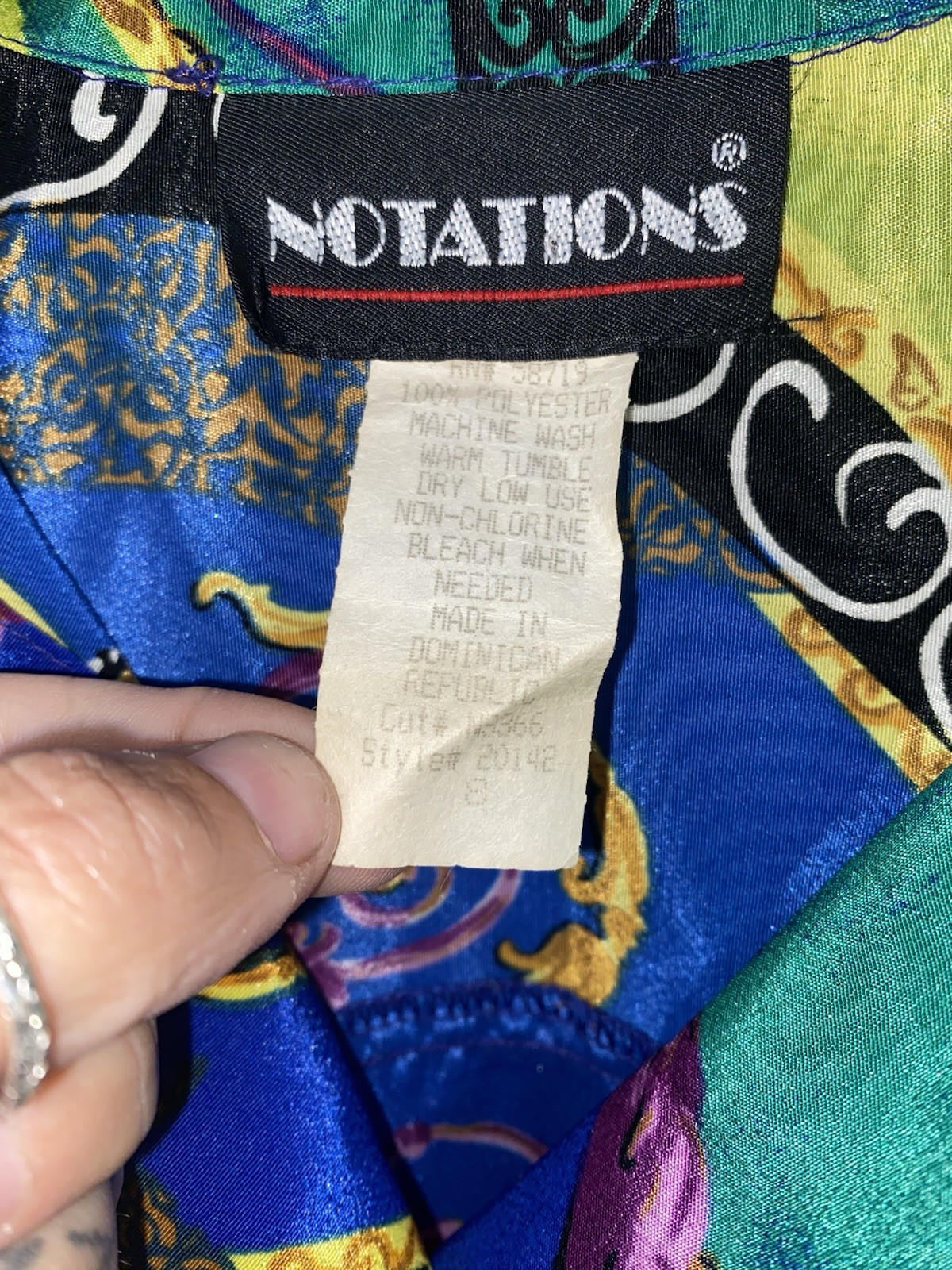 Vintage Late 1980’s Notations Vibrant Abstract Pattern Blouse Button Up Size Med