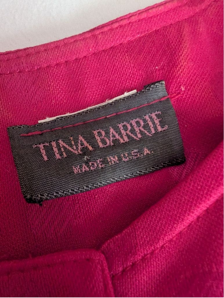 Vtg Hot Pink Polka Dot Jacquard Peplum Blouse 3/4 Sleeve Made in the USA Office