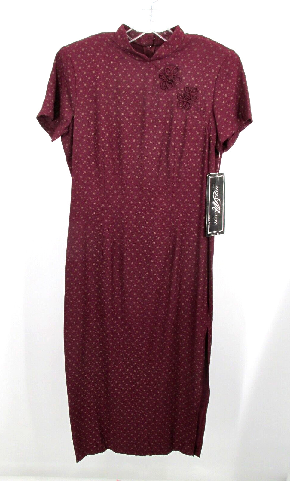 NWT Vintage MOLLY MALLOY Midi Pencil Dress Women Size 10 Burgundy Asian Inspired