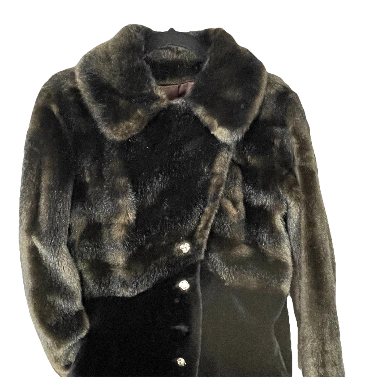 Vintage Borgazia By Russel Taylor Women’s Long Faux Fur Coat Black & Brown Sz M