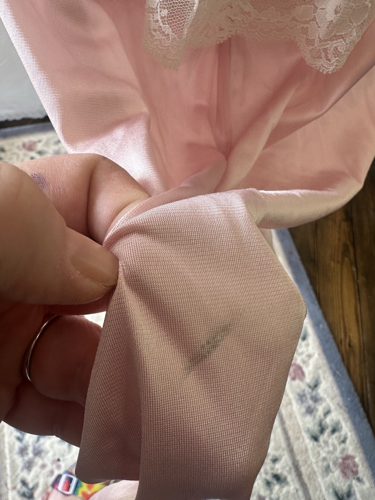 Vintage 1970s Pink Silky Robe Housecoat Lace Button Up Cottagecore Grandmacore