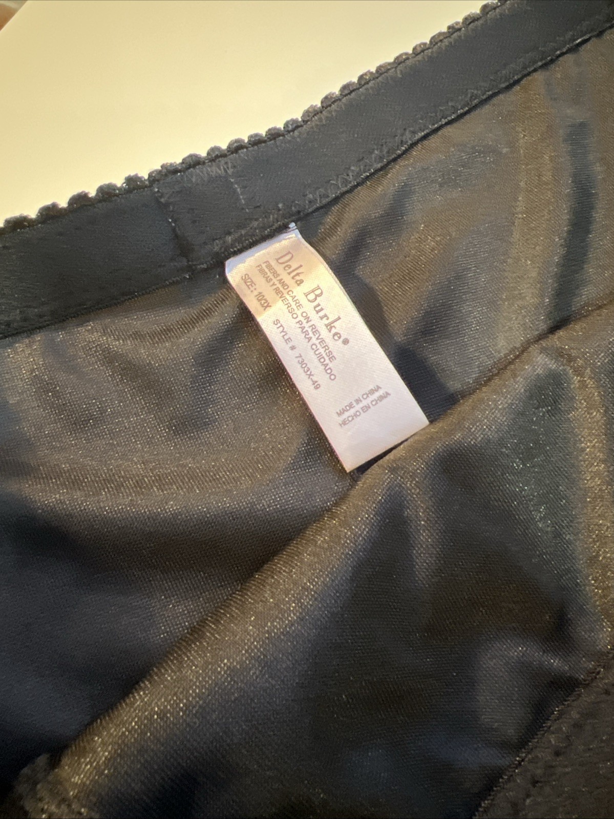 Vtg Delta Burke Panties Black Shiny Satin Lace Brief Second Skin Sz 10 3XL