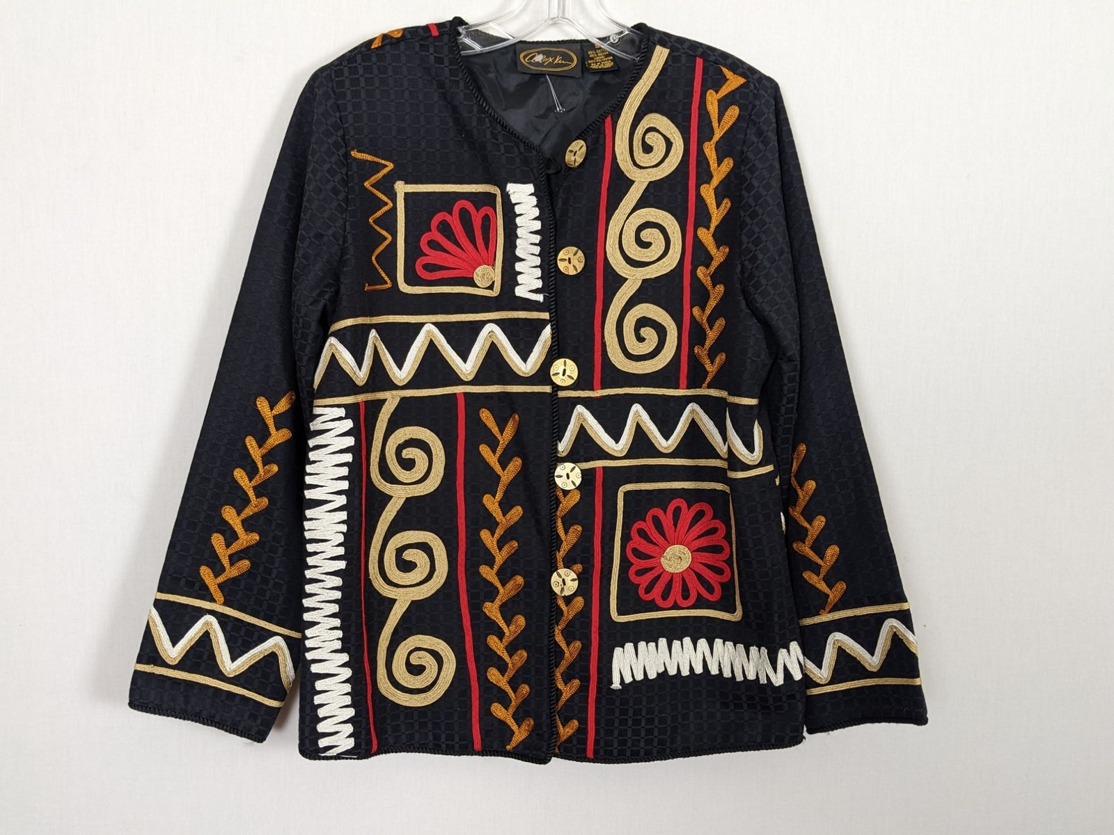 Vintage Alex Kim 90’s long sleeved abstract art black lined black colorful blaze